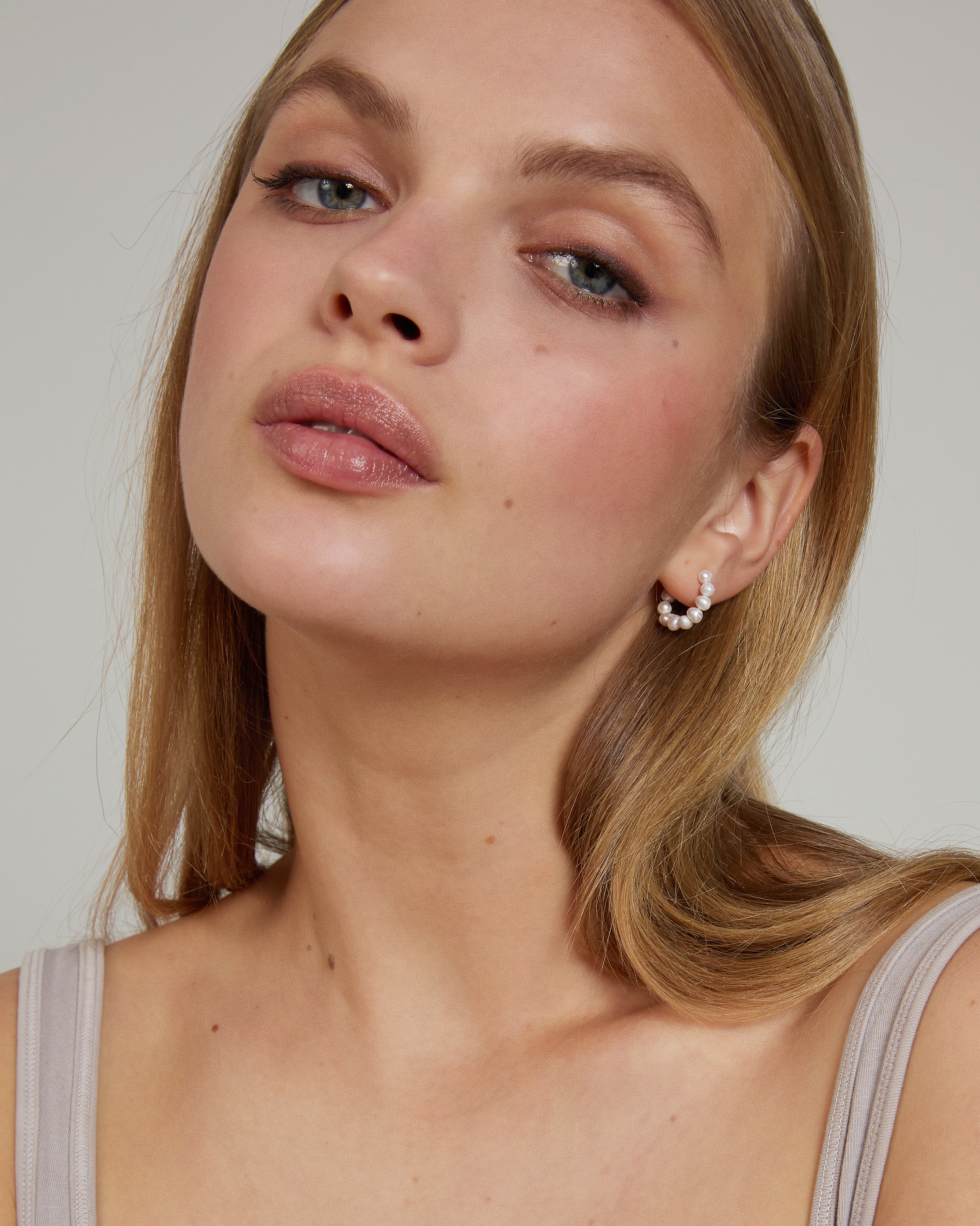 Bryan Anthonys Grit Seed Pearl Gold Mini Hoop Earrings On Model
