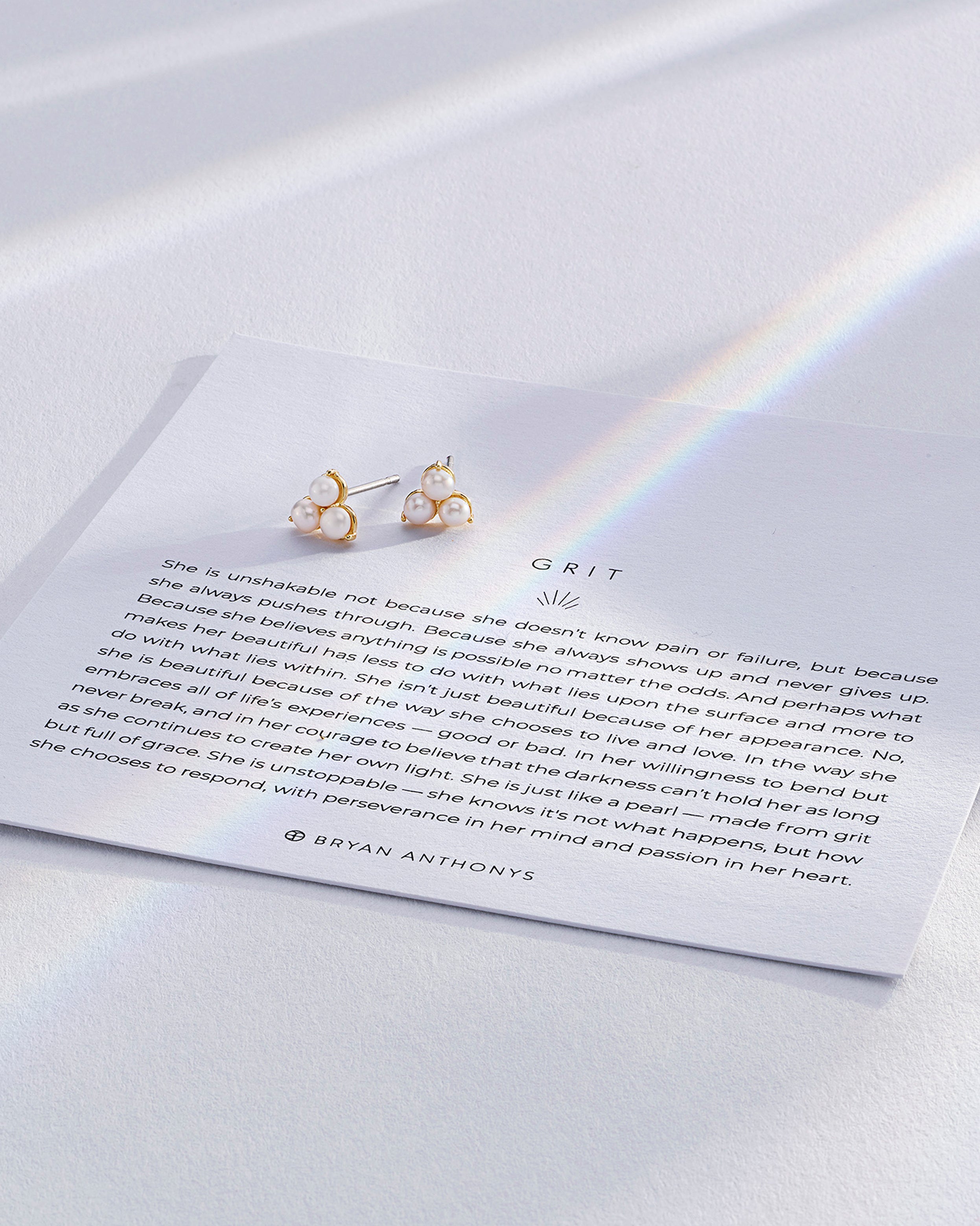 Grit Stud Earrings on card in 14k gold finish