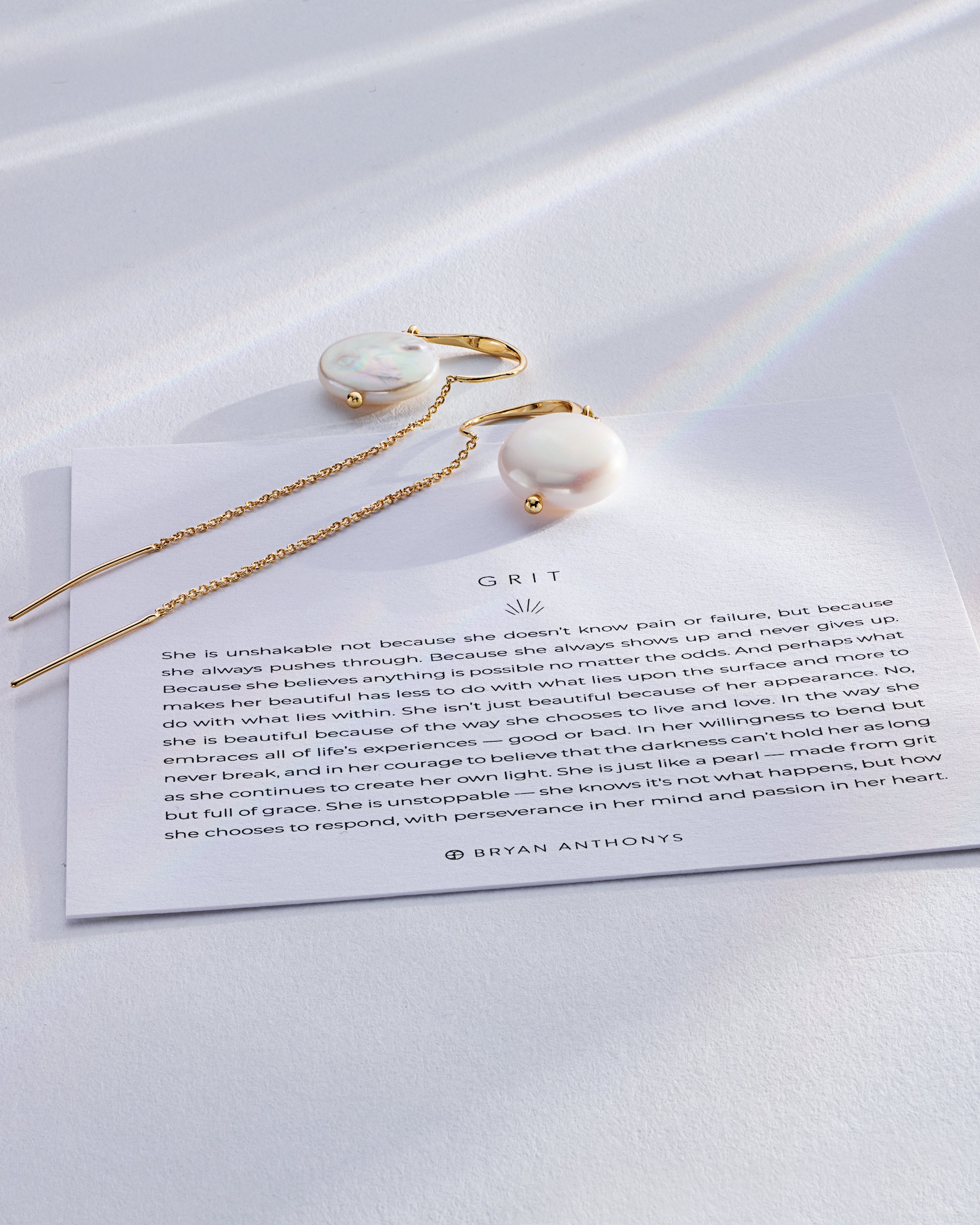 Grit Threader Earrings on card in 14k gold finish