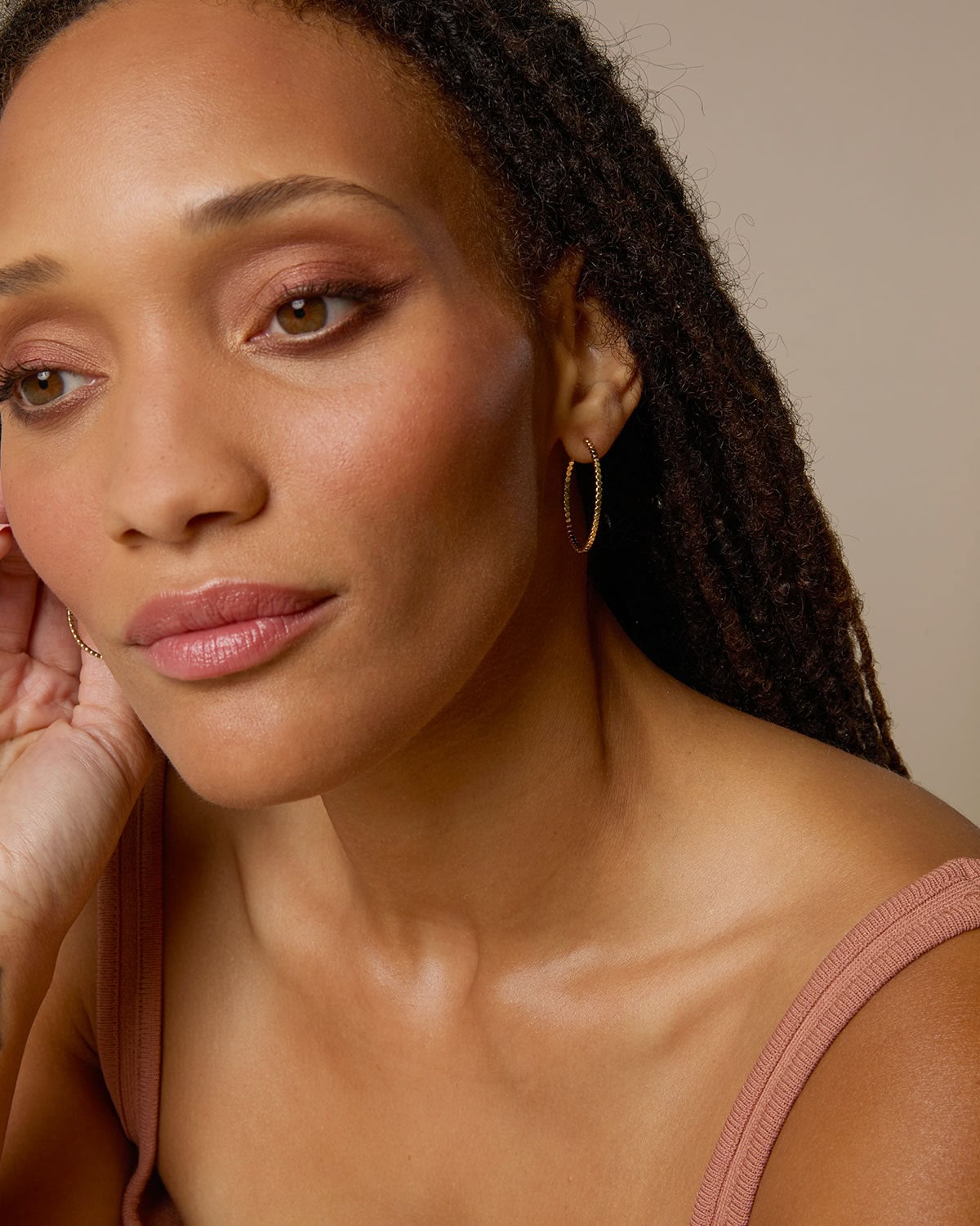 Bryan Anthonys Layers of You Aligned Dainty Hoops in Gold on Model