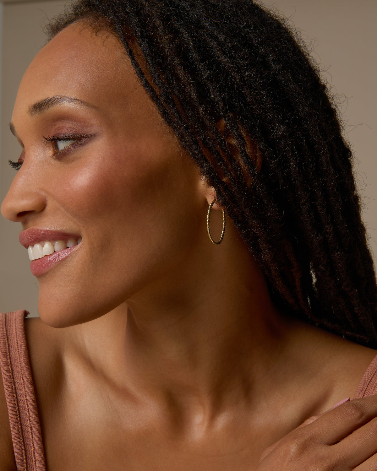 Bryan Anthonys Layers of You Entwined Dainty Hoops in Gold on Model
