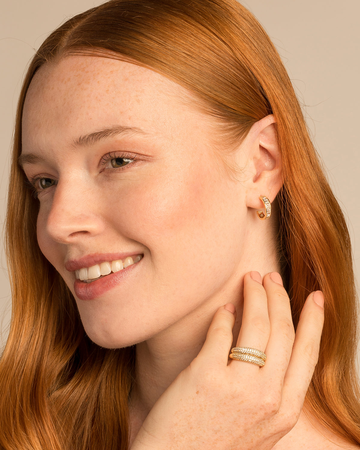 Bryan Anthonys Radiance Collection Baguette Mini Hoop Earrings On Model