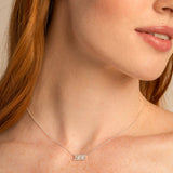 Bryan Anthonys Radiance Collection Baguette Dainty Necklace On Model in Silver