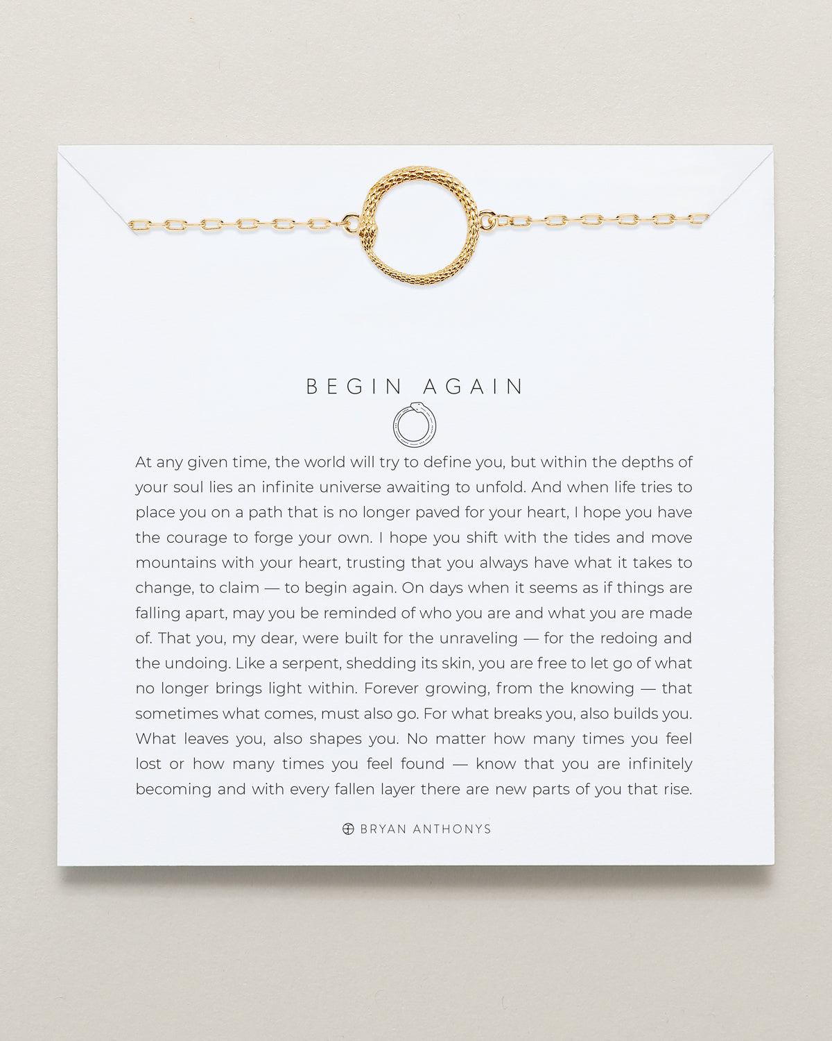 Bryan Anthonys Begin Again Bracelet On Card In Gold