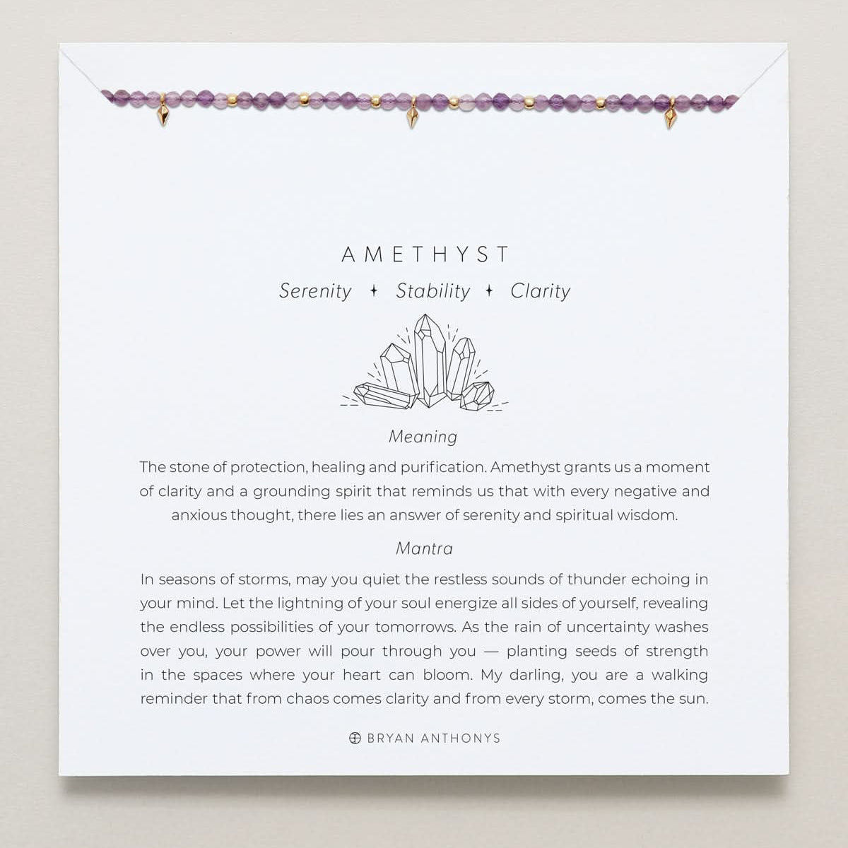 Bryan Anthonys Amethyst Healing Stone Gold Beaded Bracelet On Card