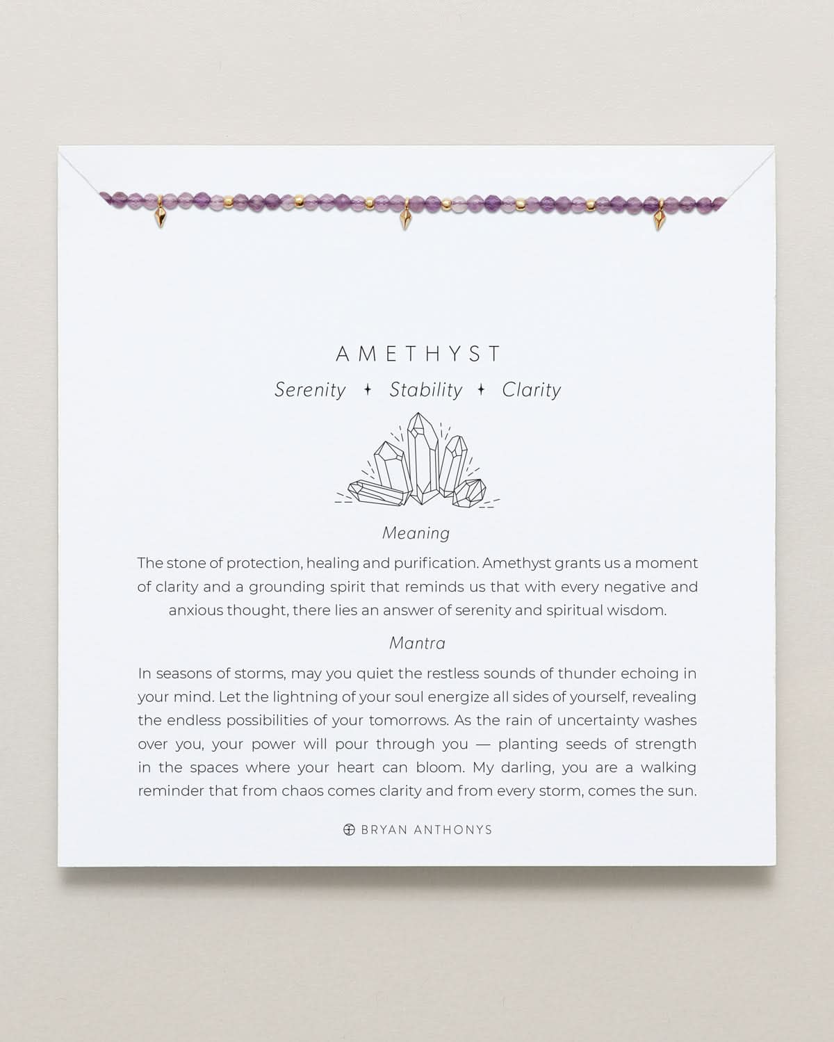 Bryan Anthonys Amethyst Healing Stone Gold Beaded Bracelet On Card