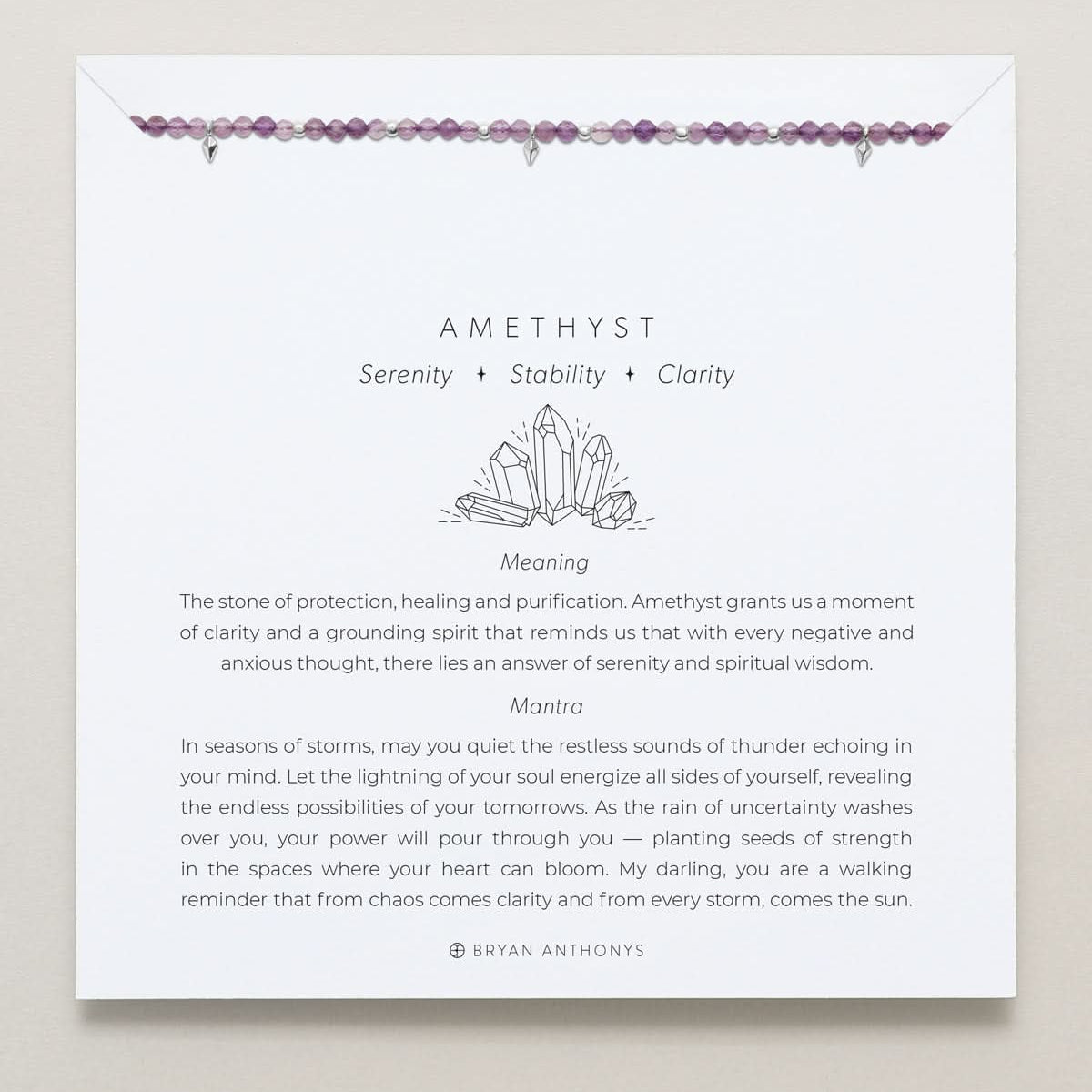 Bryan Anthonys Amethyst Healing Stone Silver Beaded Bracelet On Card