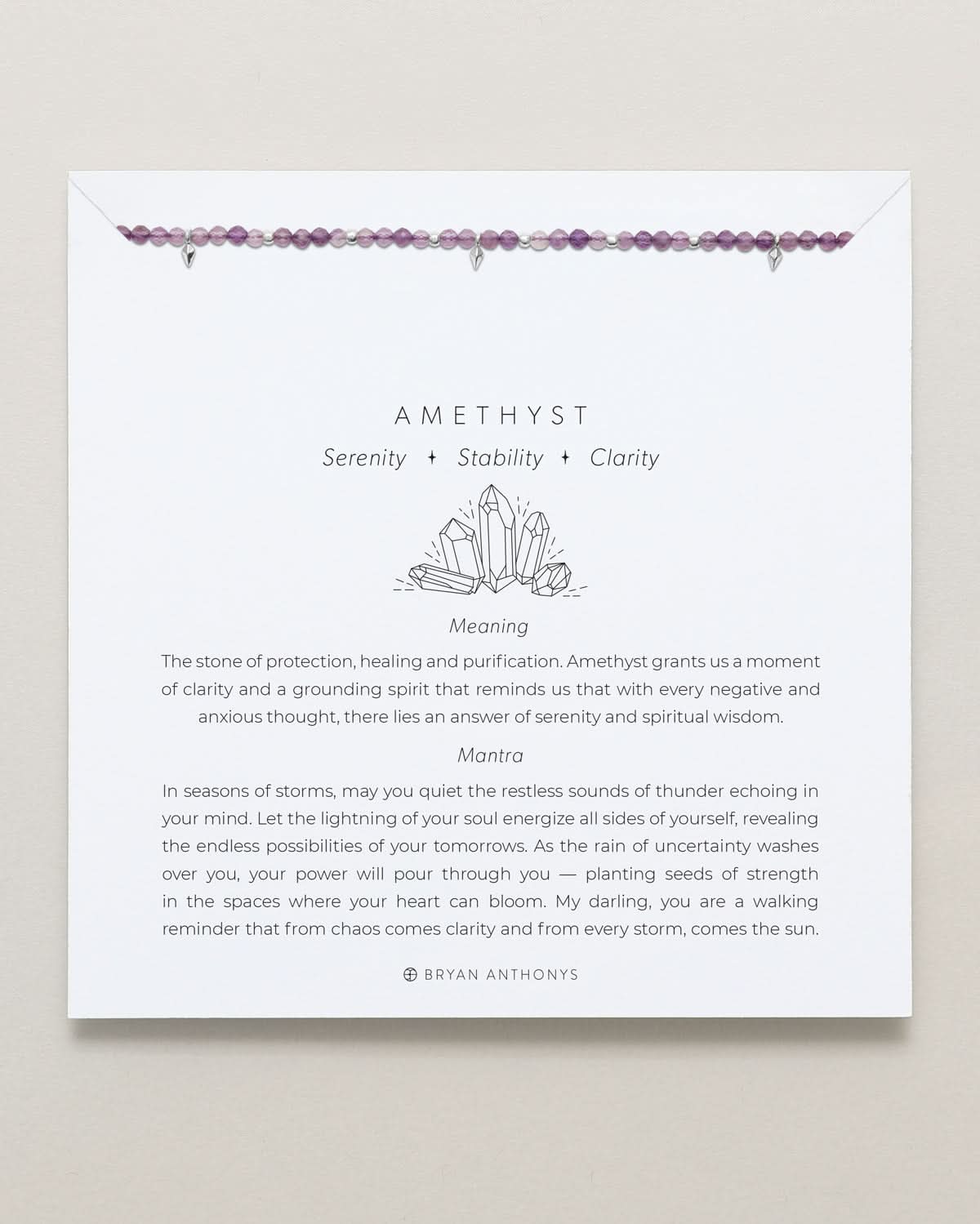 Bryan Anthonys Amethyst Healing Stone Silver Beaded Bracelet On Card