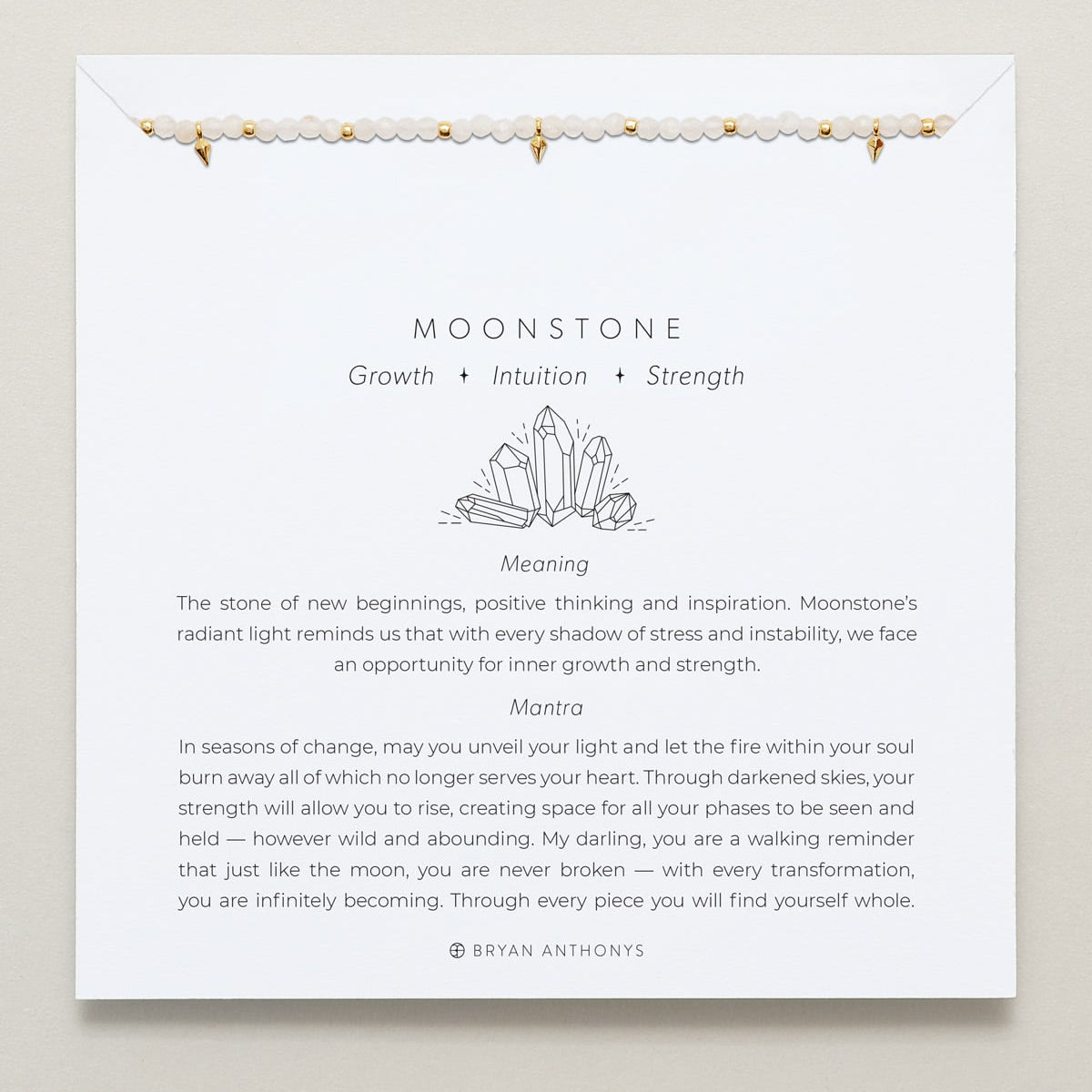 Bryan Anthonys Moonstone Healing Stone Gold Beaded Bracelet On Card