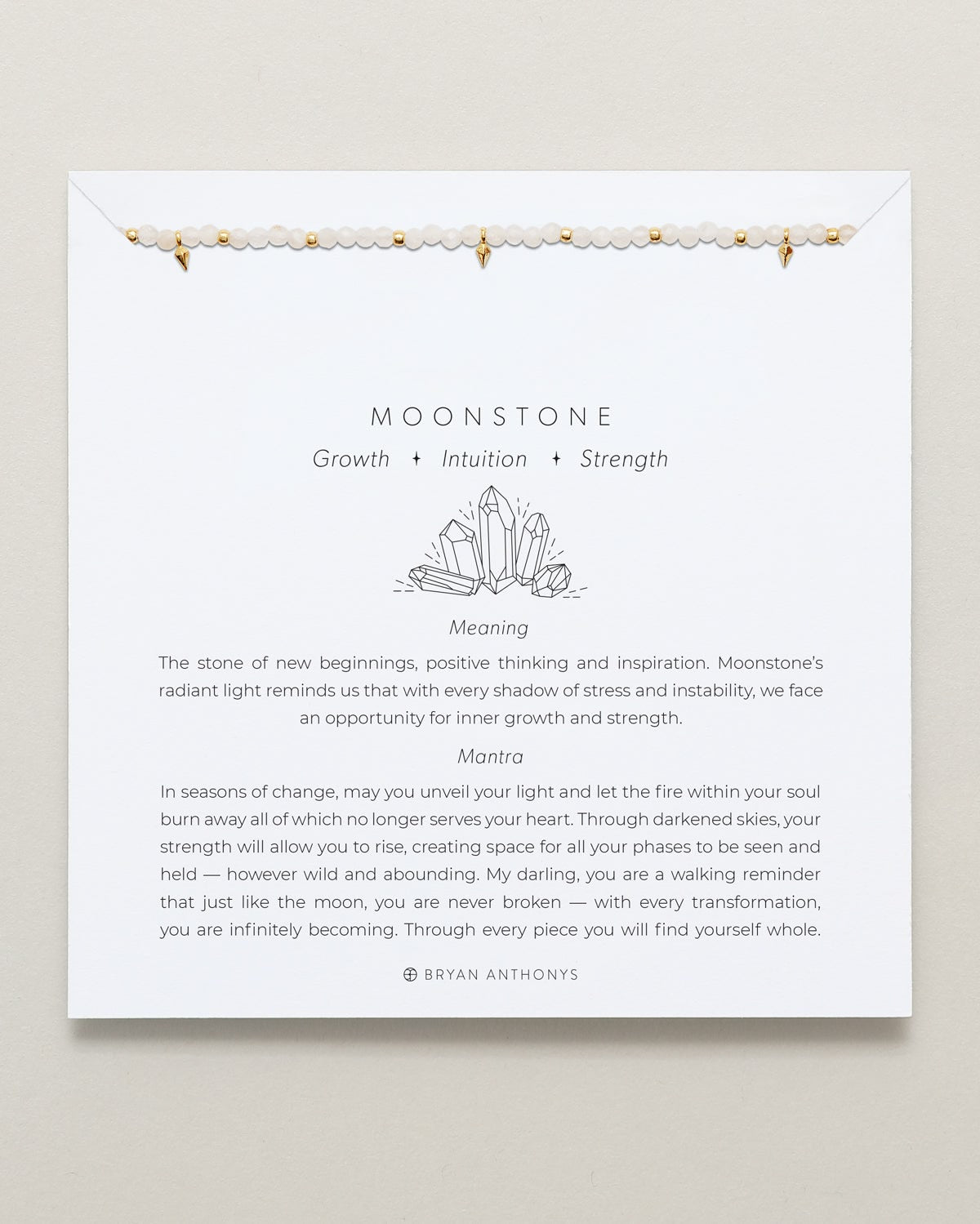 Bryan Anthonys Moonstone Healing Stone Gold Beaded Bracelet On Card