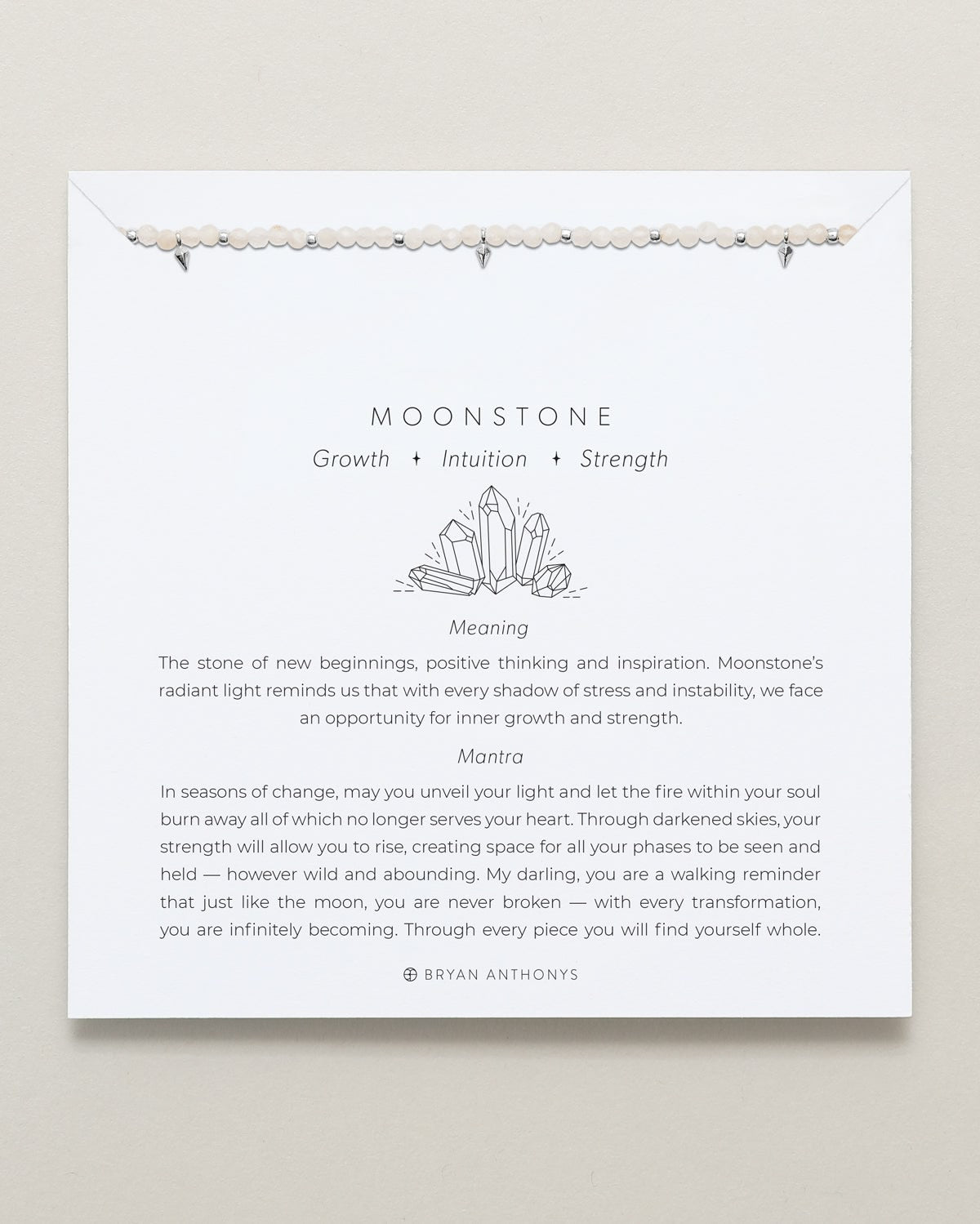 Bryan Anthonys Moonstone Healing Stone Silver Beaded Bracelet On Card