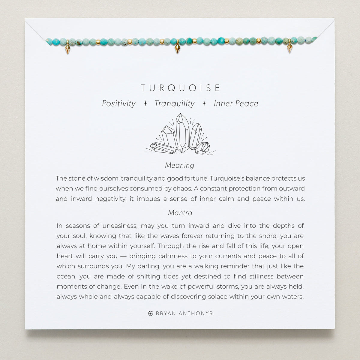 Bryan Anthonys Turquoise Healing Stone Gold Beaded Bracelet On Card