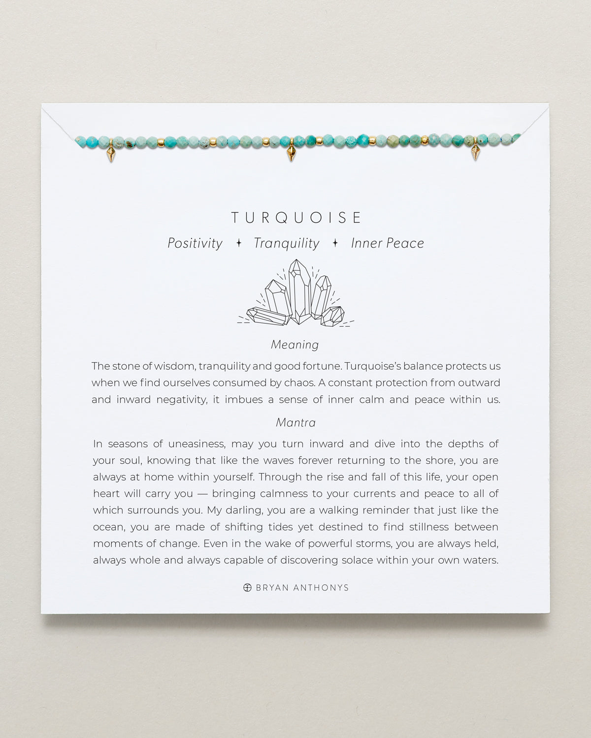Bryan Anthonys Turquoise Healing Stone Gold Beaded Bracelet On Card