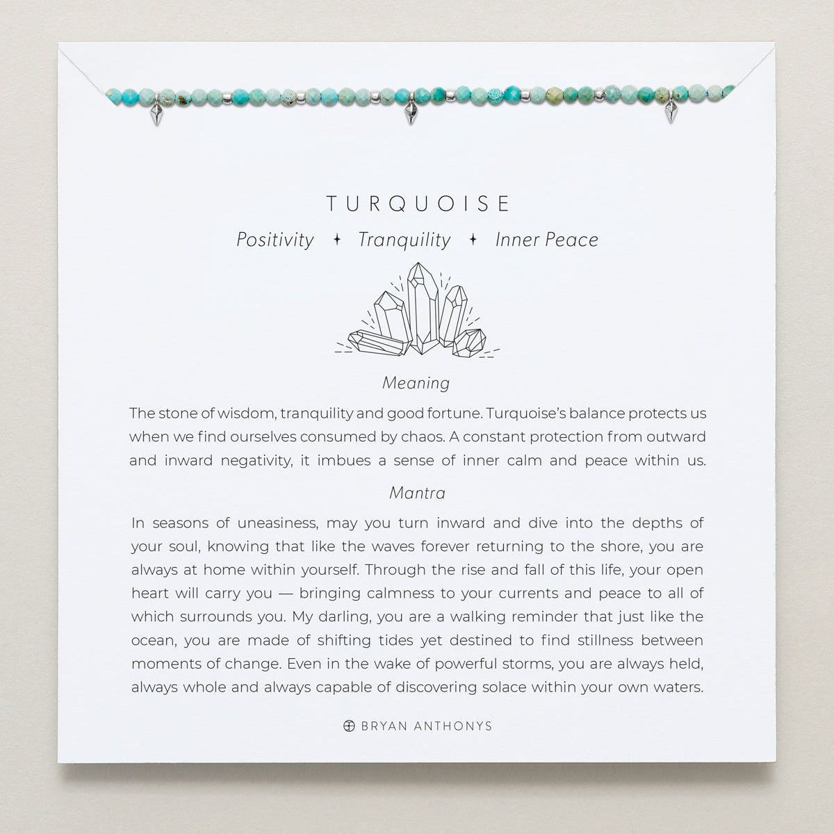 Bryan Anthonys Turquoise Healing Stone Silver Beaded Bracelet On Card