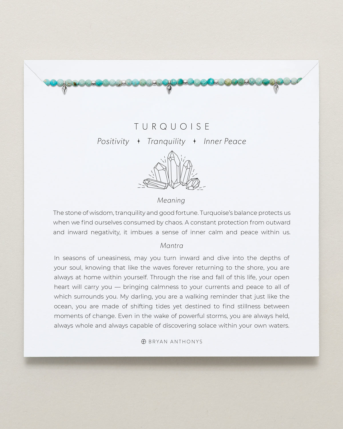 Bryan Anthonys Turquoise Healing Stone Silver Beaded Bracelet On Card