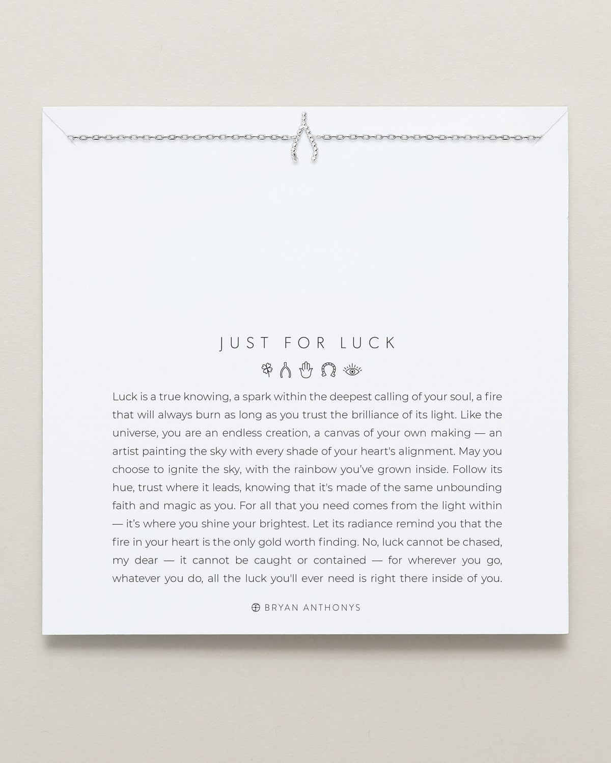 Bryan Anthonys Just For Luck Wishbone Silver Bracelet On Card