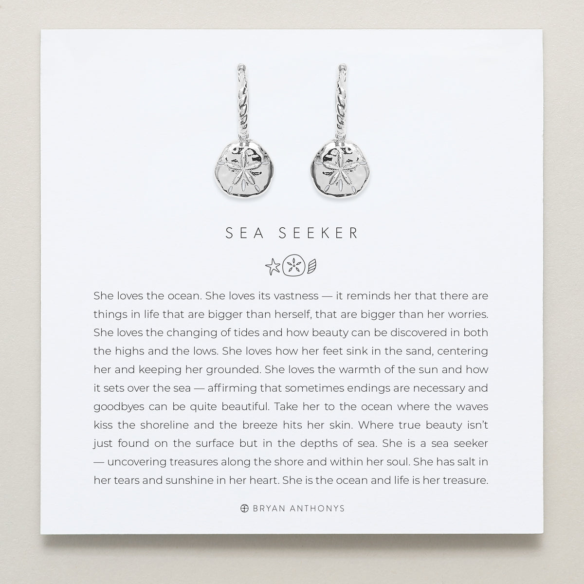 Bryan Anthonys Silver Sea Seeker Huggie Earrings On Card
