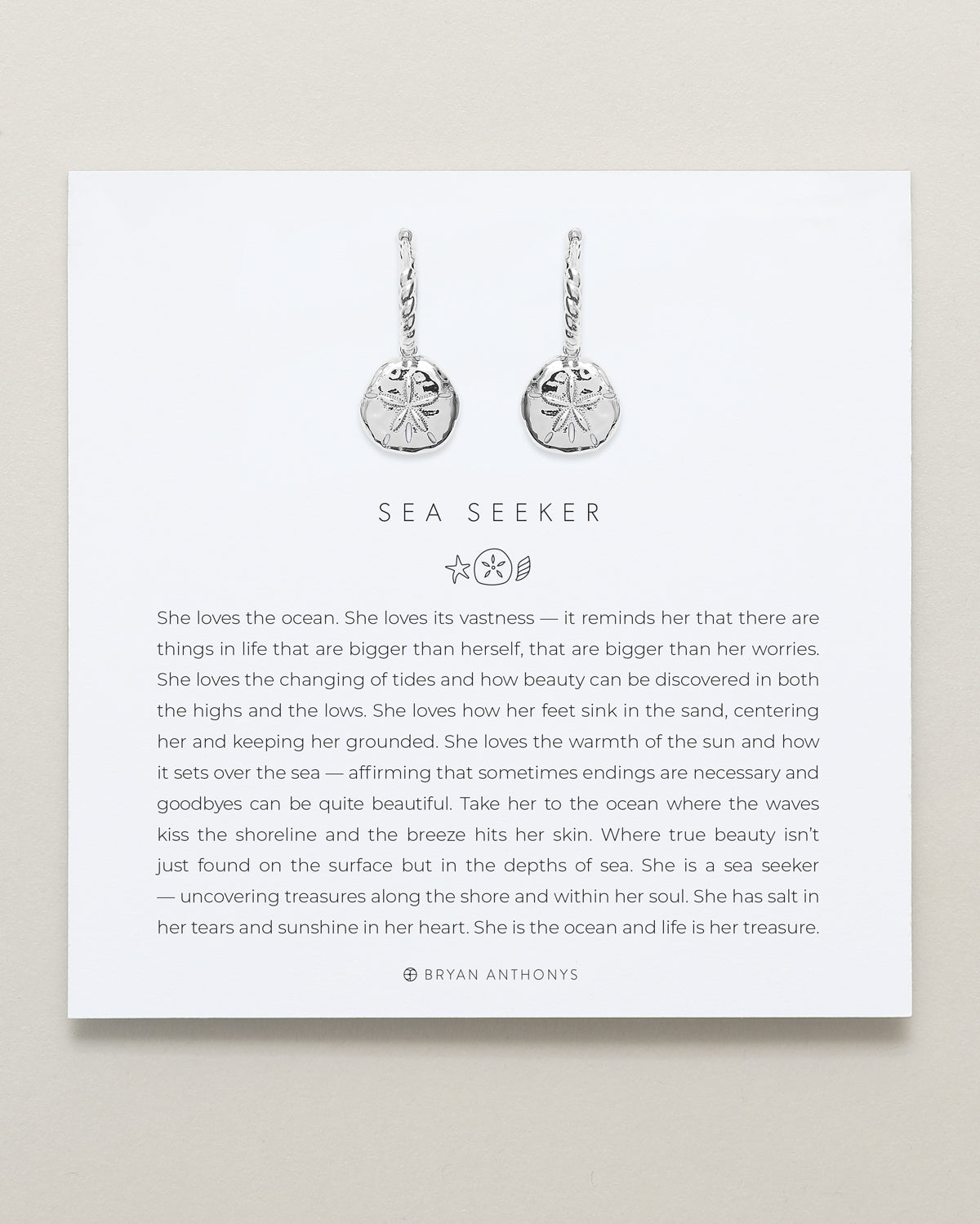 Bryan Anthonys Silver Sea Seeker Huggie Earrings On Card