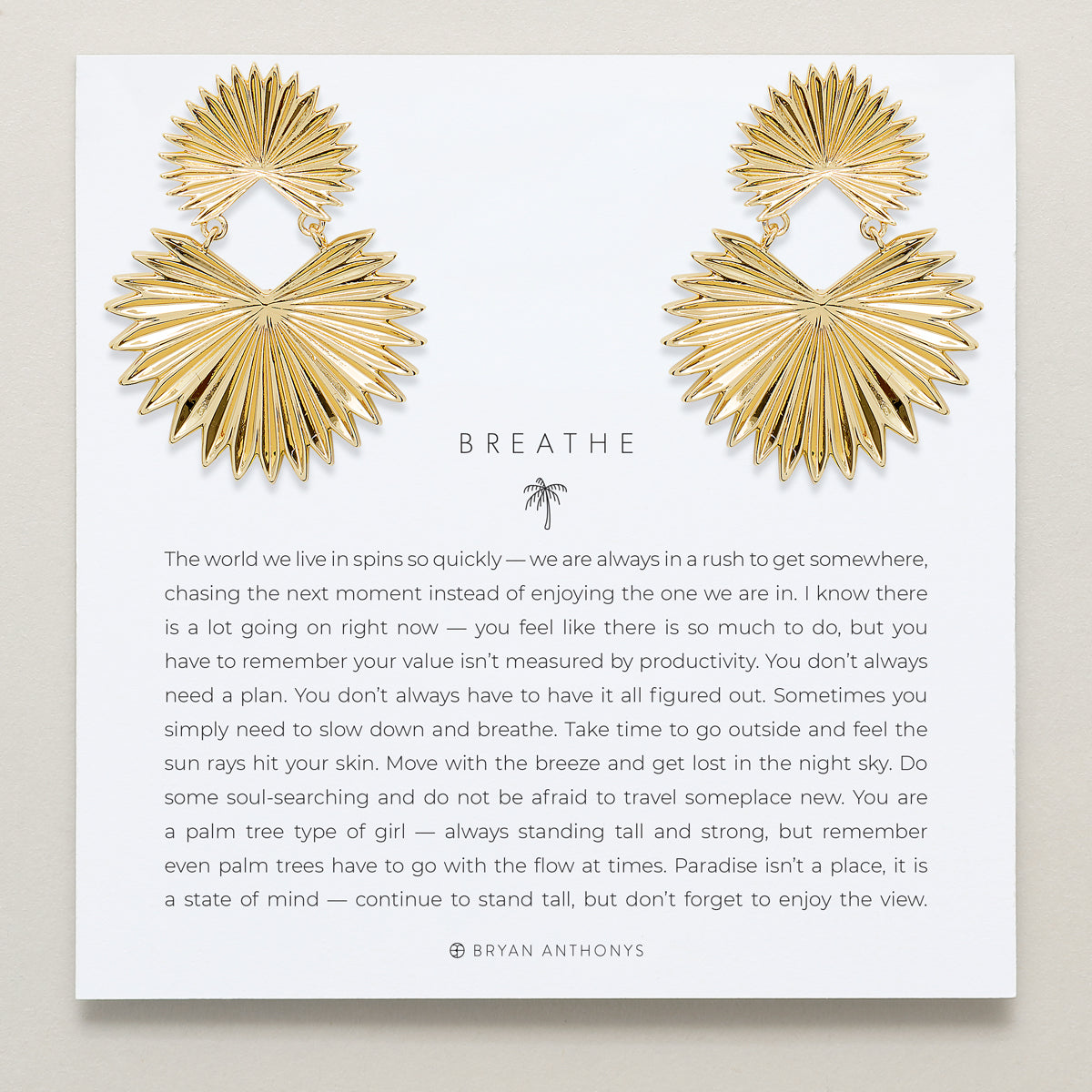 Bryan Anthonys Gold Breathe Statement Earrings On Card