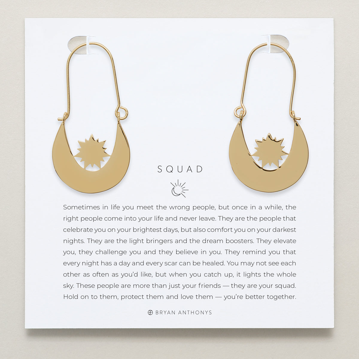 Squad Hoop Earrings on card in 14k gold finish