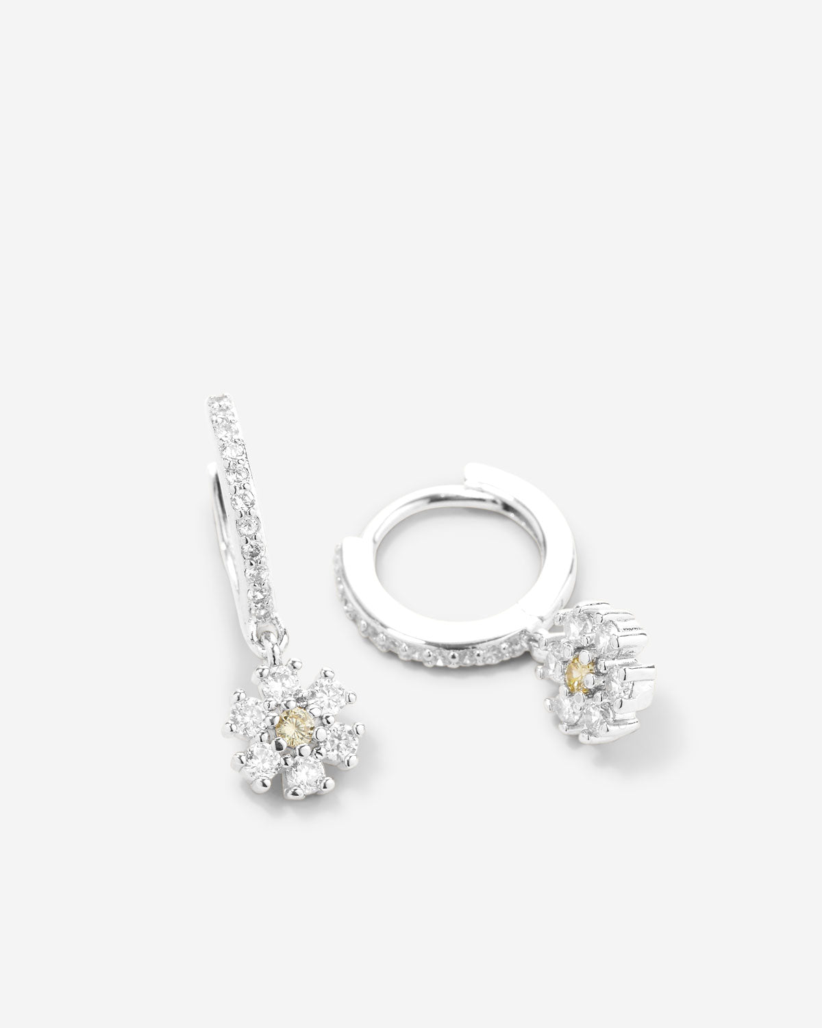Bryan Anthonys Bloom Silver Crystal Daisy Huggies Earrings Macro
