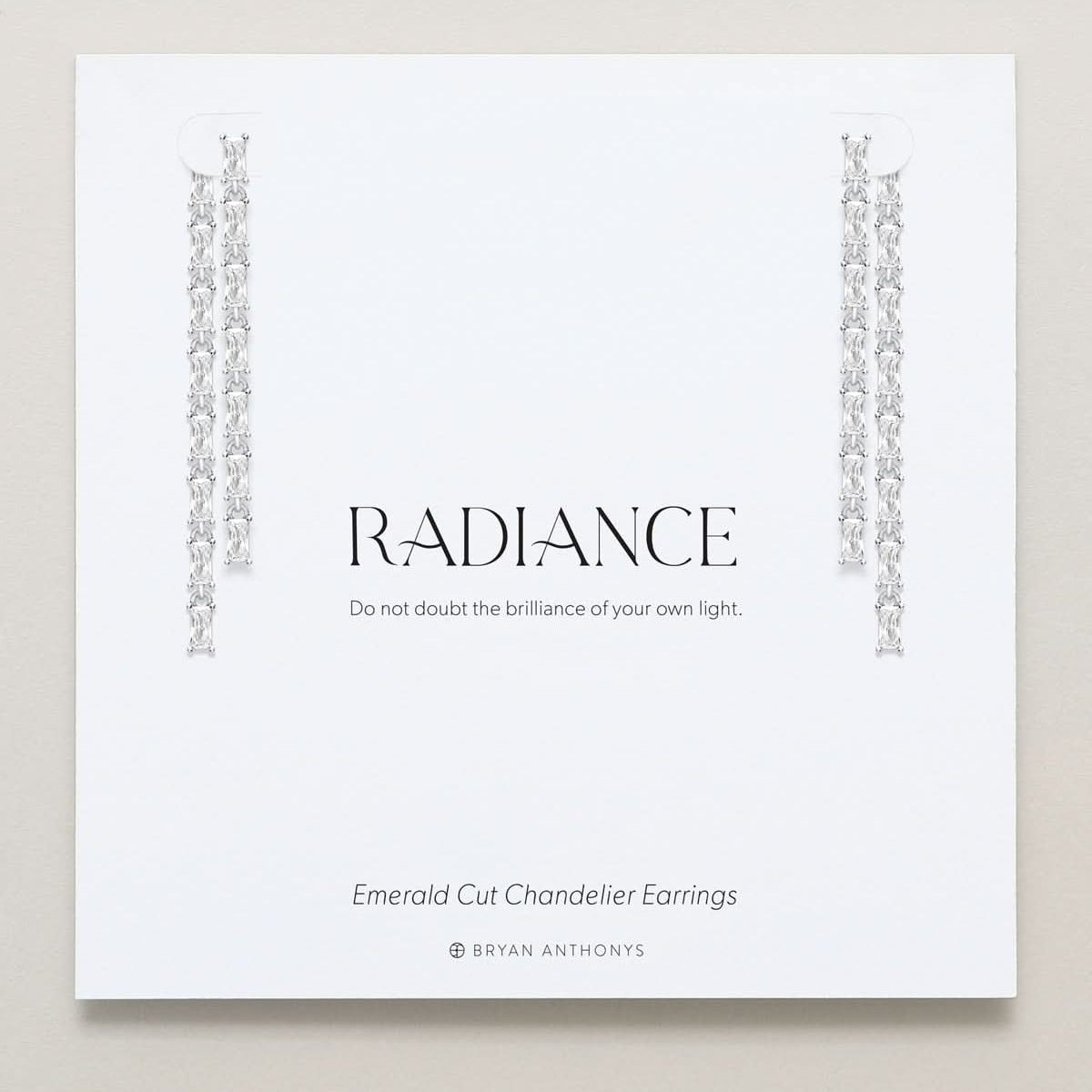 Bryan Anthonys Radiance Collection Baguette Chandelier Earrings Emerald Cut in Silver On Card