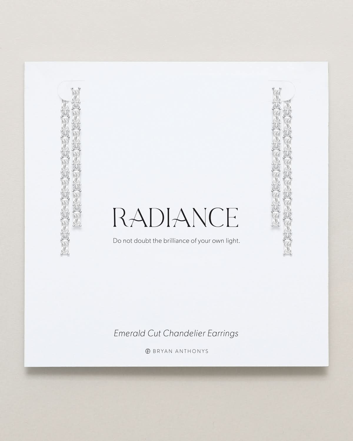 Bryan Anthonys Radiance Collection Baguette Chandelier Earrings Emerald Cut in Silver On Card