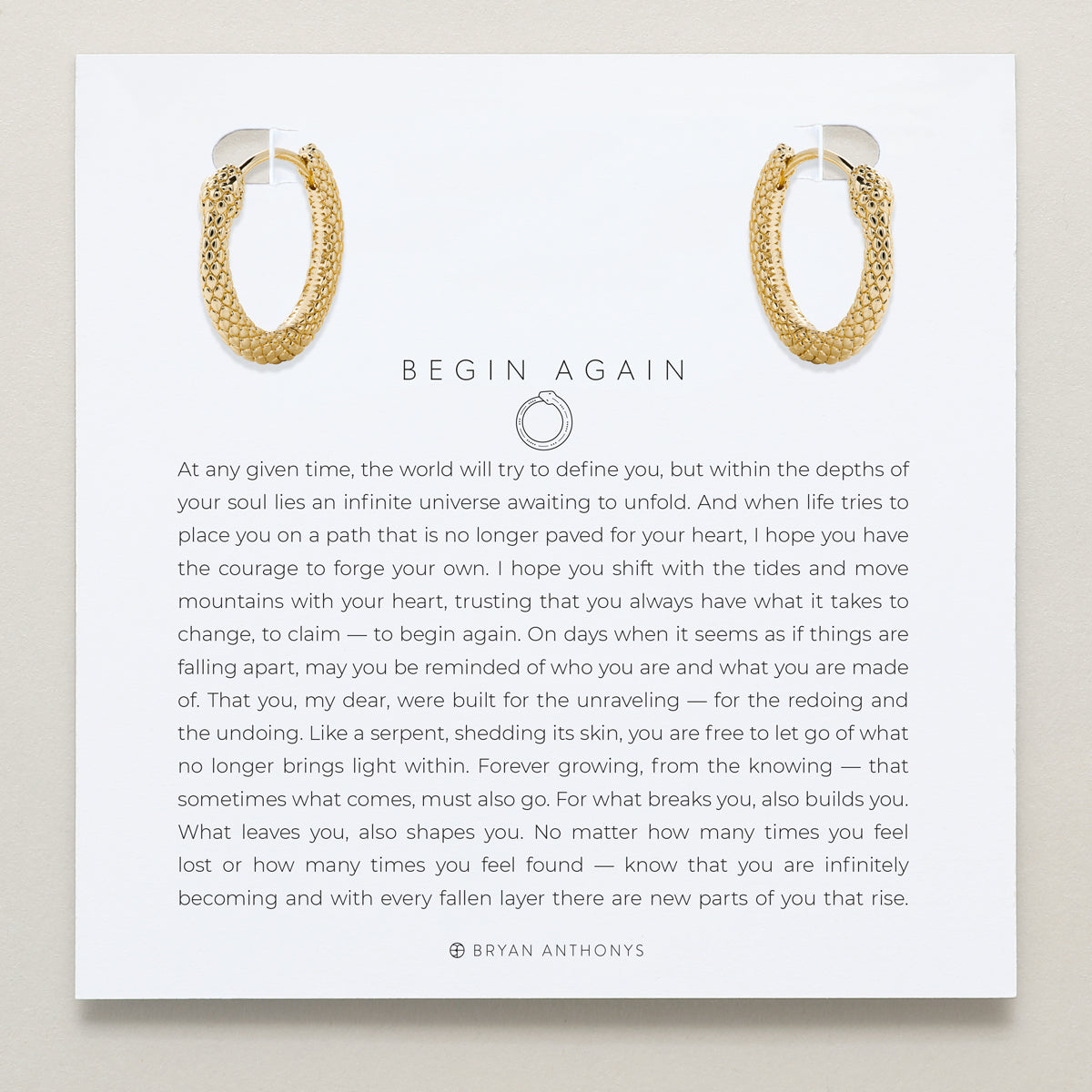 Bryan Anthonys Begin Again Midi Hoops Earrings In Gold On Meaning Card