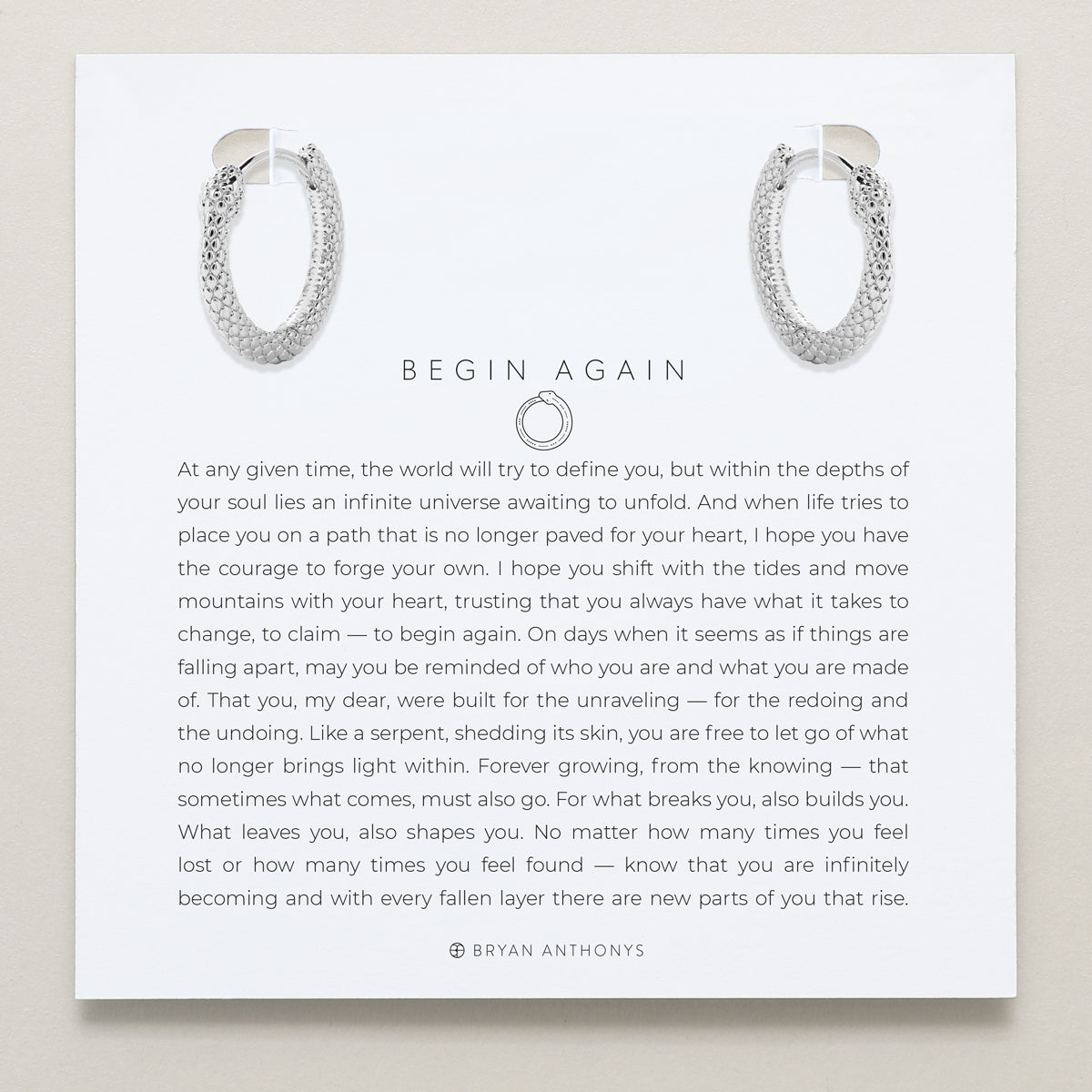 Bryan Anthonys Begin Again Midi Hoops Earrings In Silver On Meaning Card