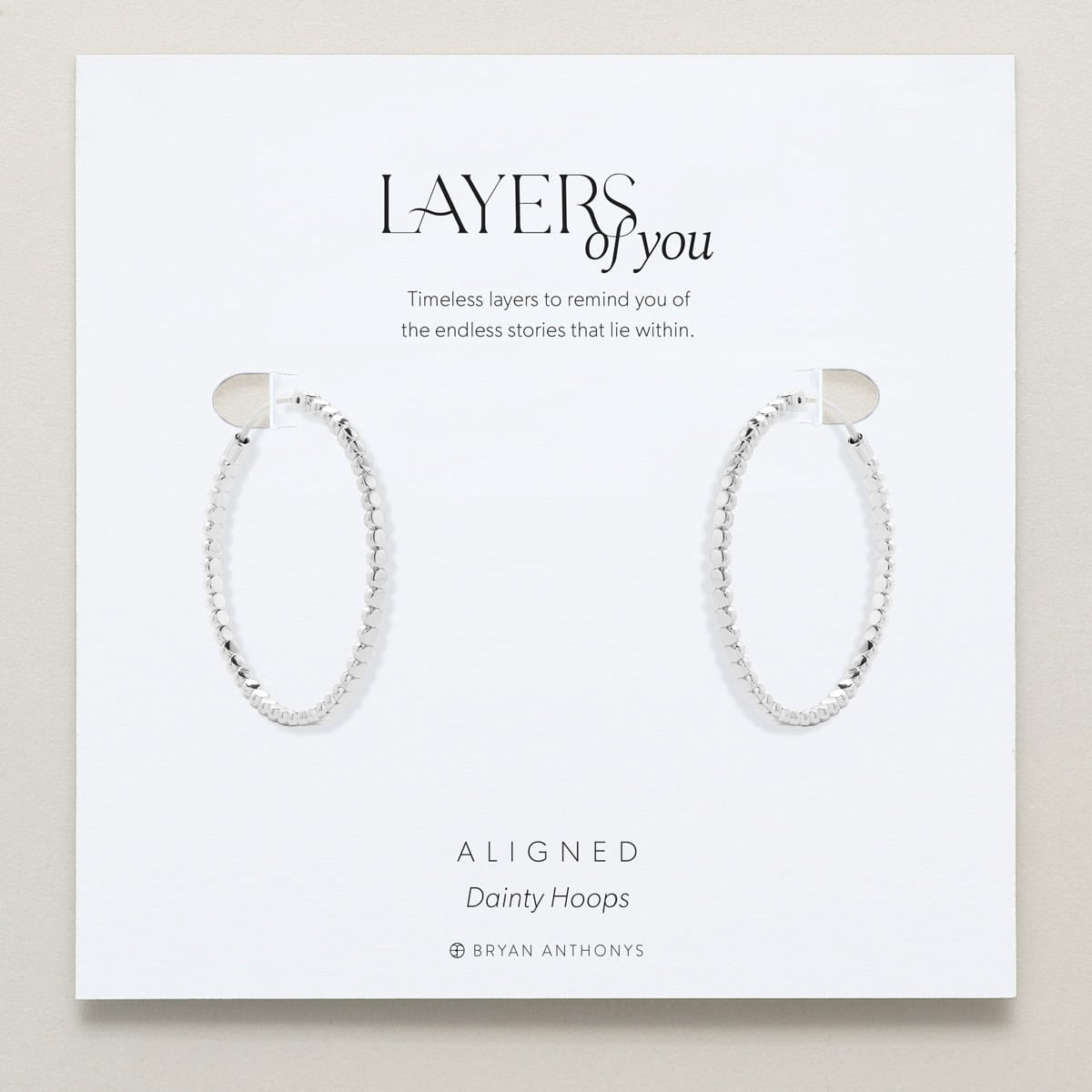 Bryan Anthonys Layers of You Aligned Silver Hoop Earrings On Card