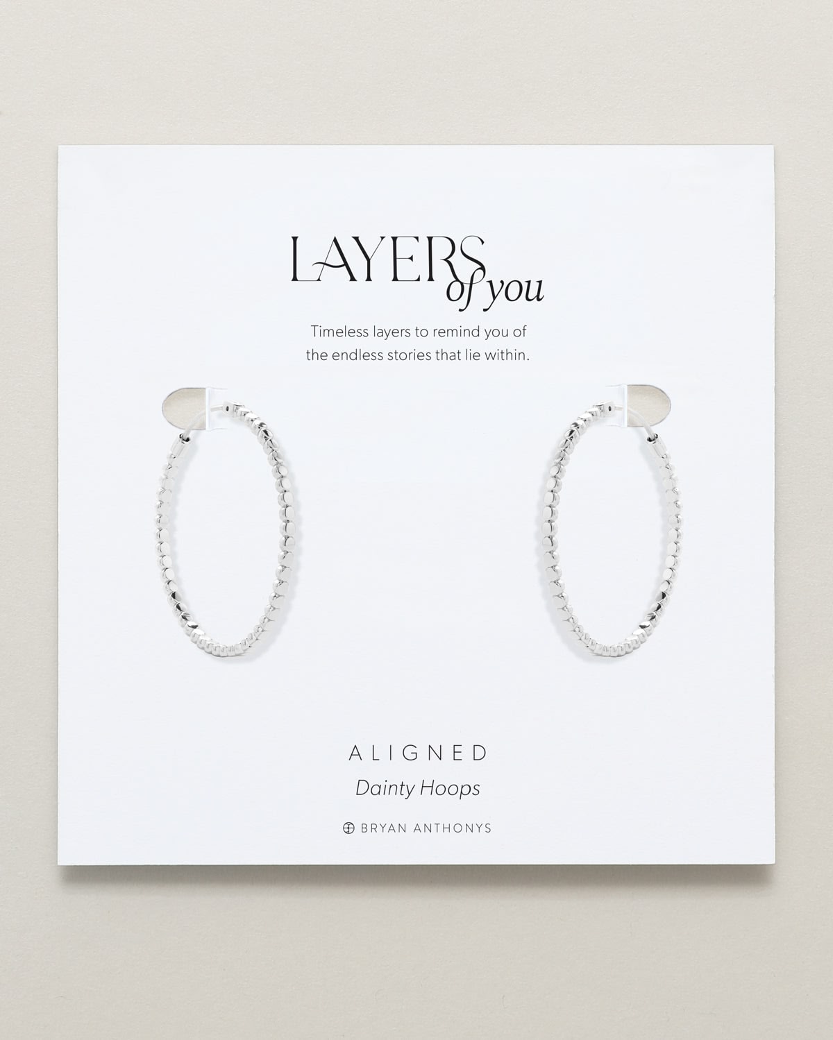 Bryan Anthonys Layers of You Aligned Silver Hoop Earrings On Card