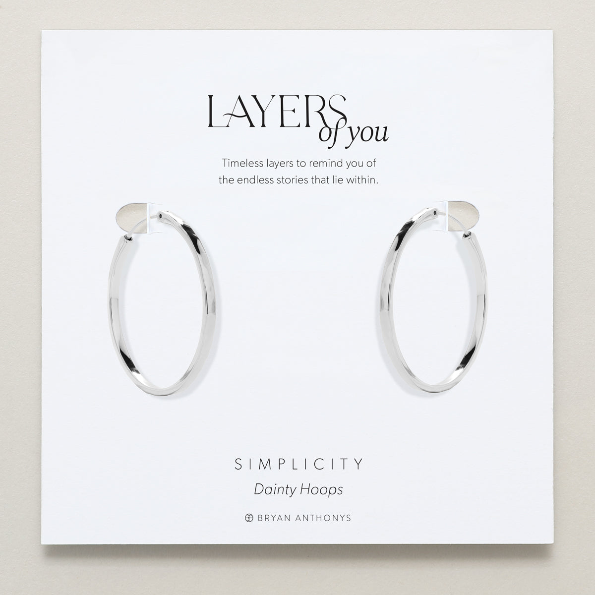 Bryan Anthonys Layers of You Simplicity Silver Hoop Earrings On Card
