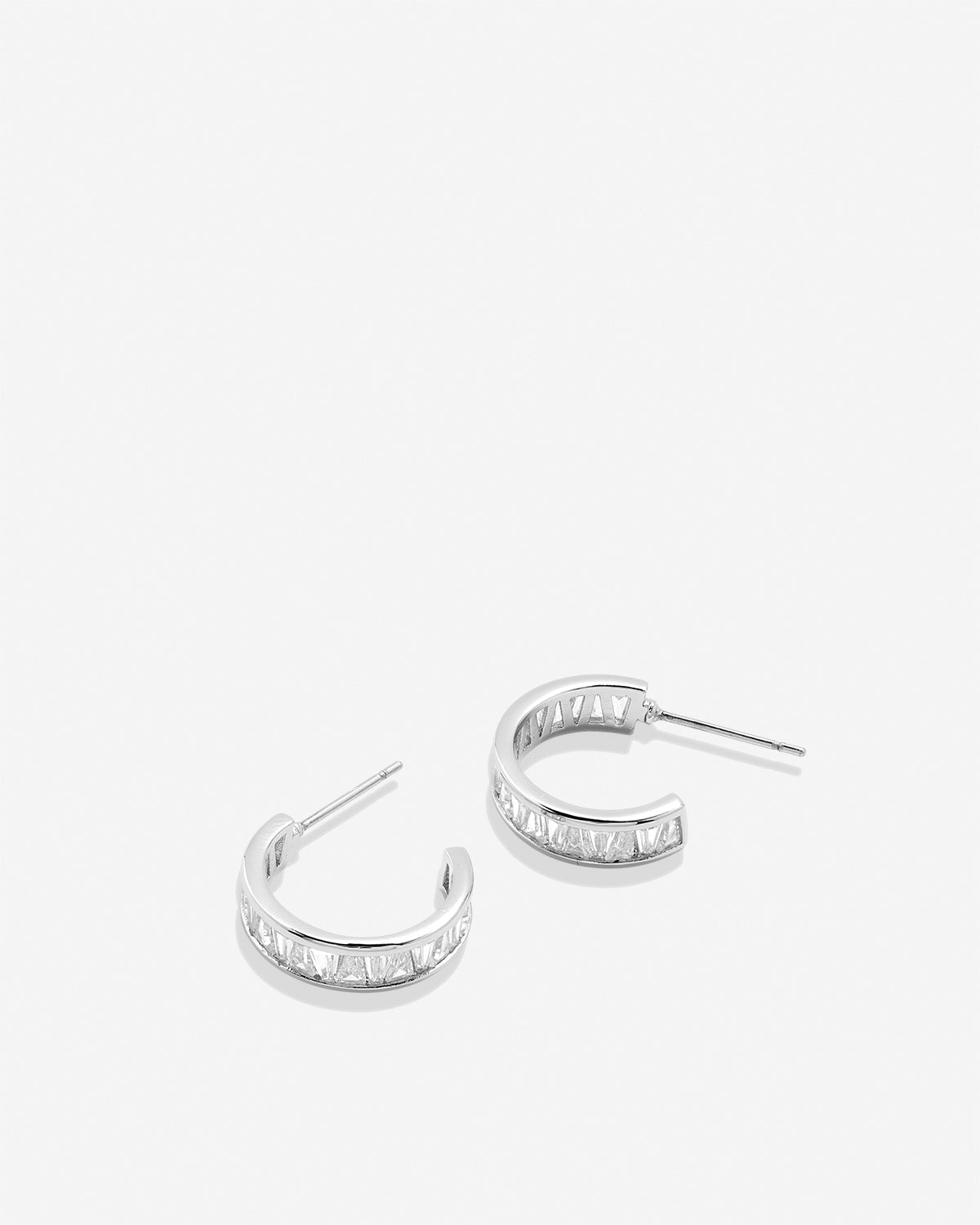 Bryan Anthonys Radiance Collection Baguette Mini Hoop Earrings Silver