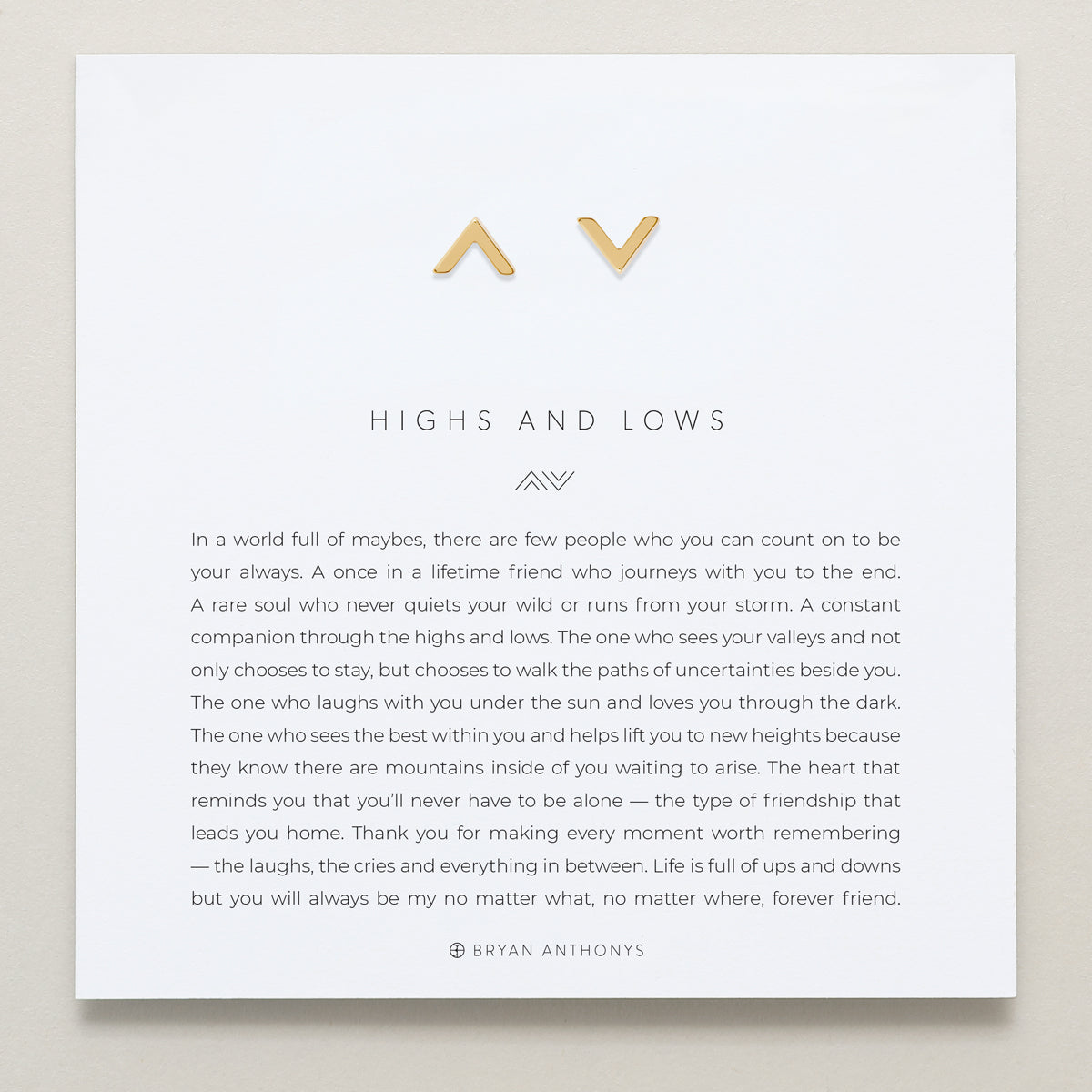 Bryan Anthonys Highs And Lows Gold Stud Earring On Card