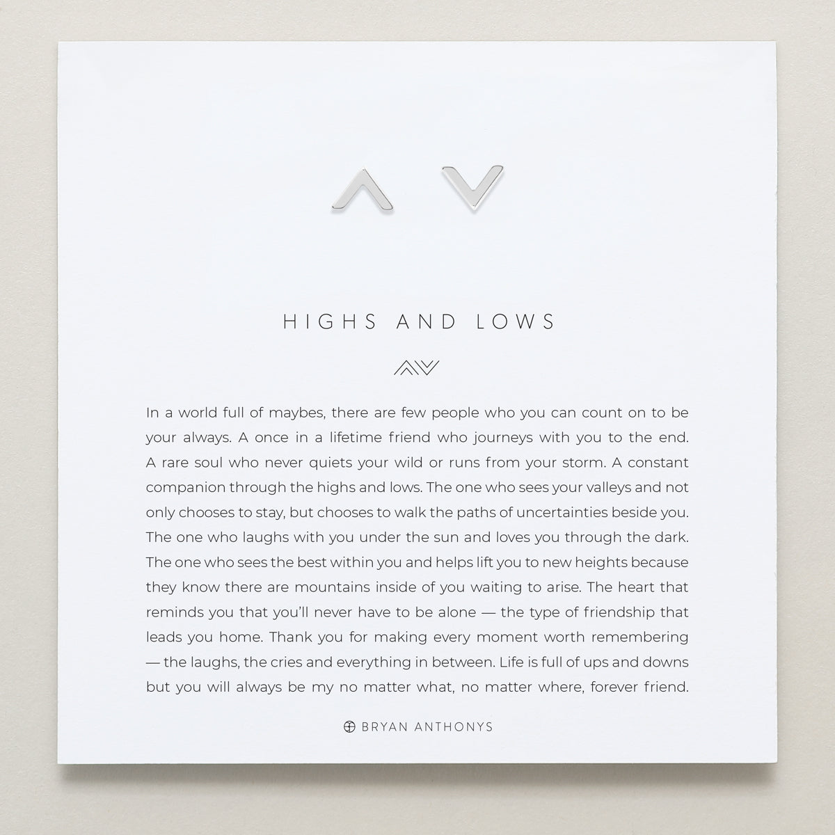 Bryan Anthonys Highs And Lows Silver Stud Earring On Card