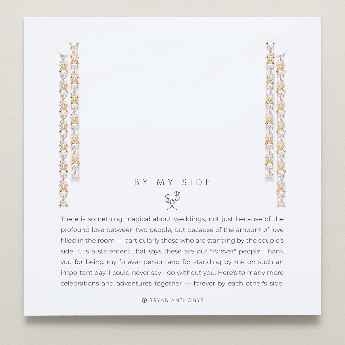 Bryan Anthonys Bridal Collection By My Side Baguette Chandelier Earrings in Gold On Card