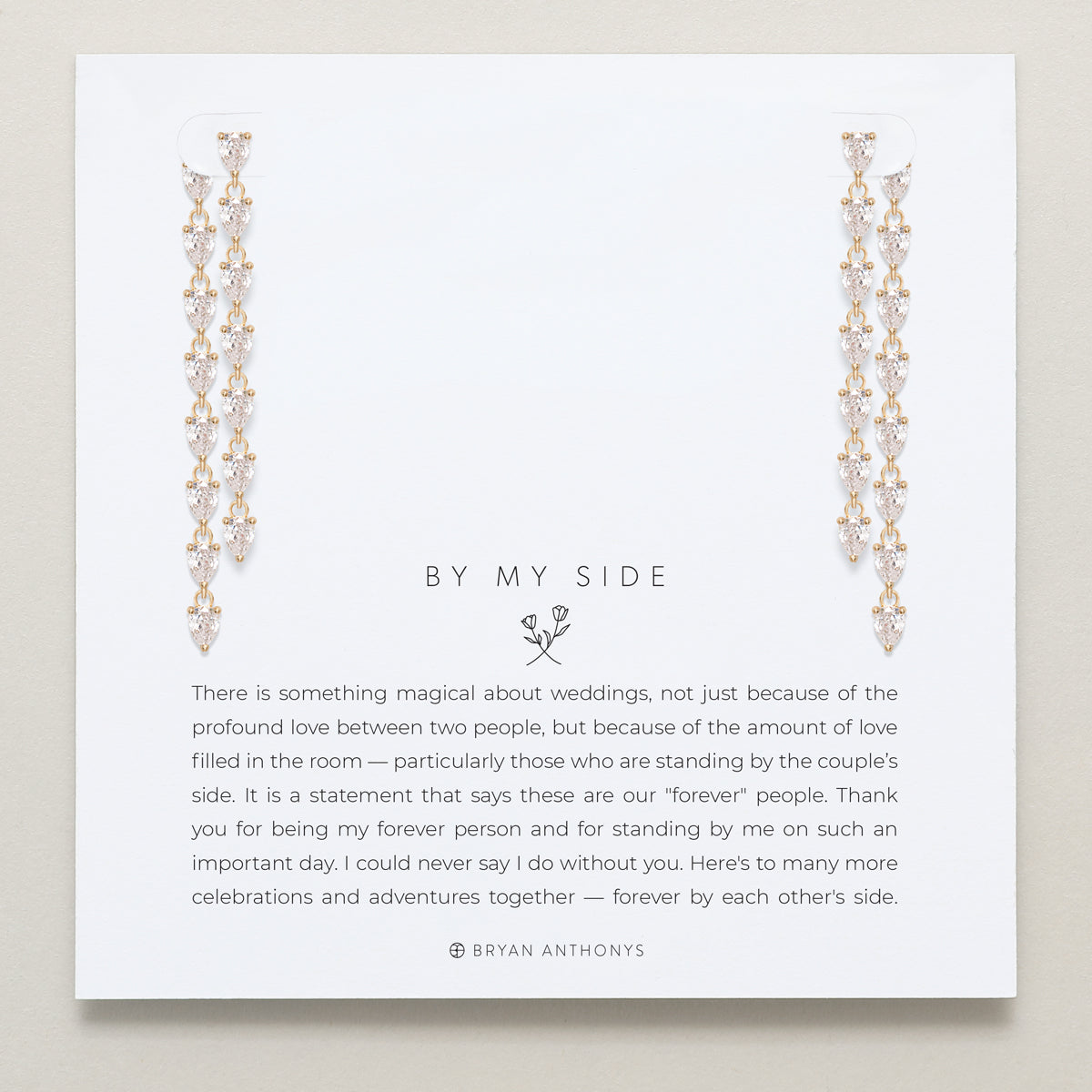 Bryan Anthonys Bridal Collection By My Side Pear Cut Chandelier Bridesmaid Earrings in Gold On Card