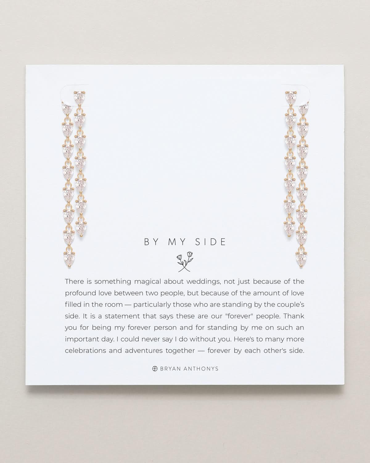 Bryan Anthonys Bridal Collection By My Side Pear Cut Chandelier Bridesmaid Earrings in Gold On Card