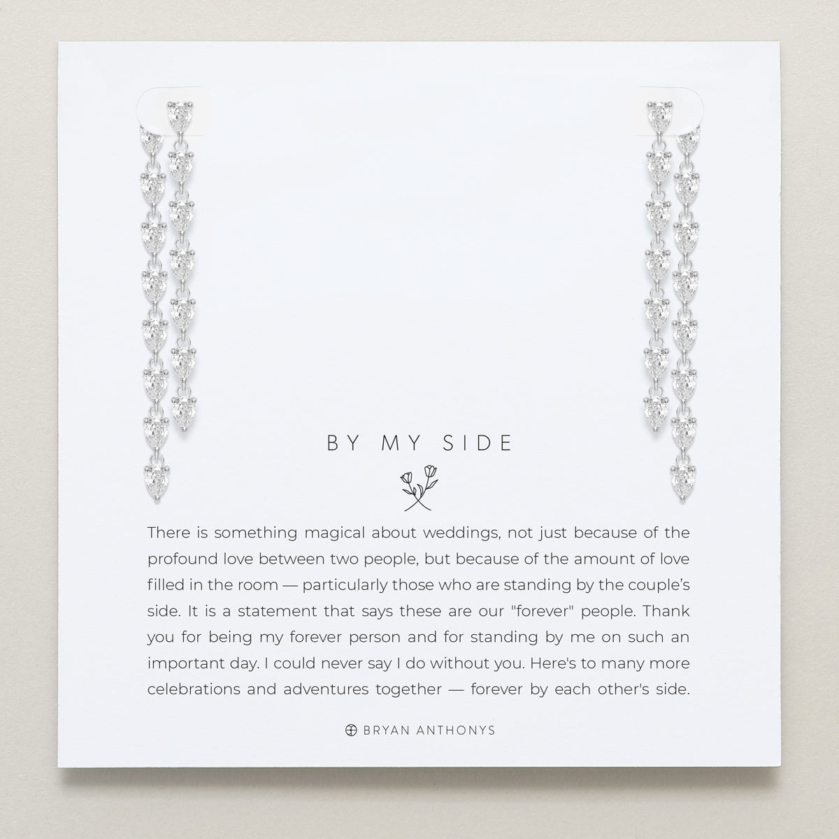 Bryan Anthonys Bridal Collection By My Side Pear Cut Chandelier Bridesmaid Earrings in Silver On Card