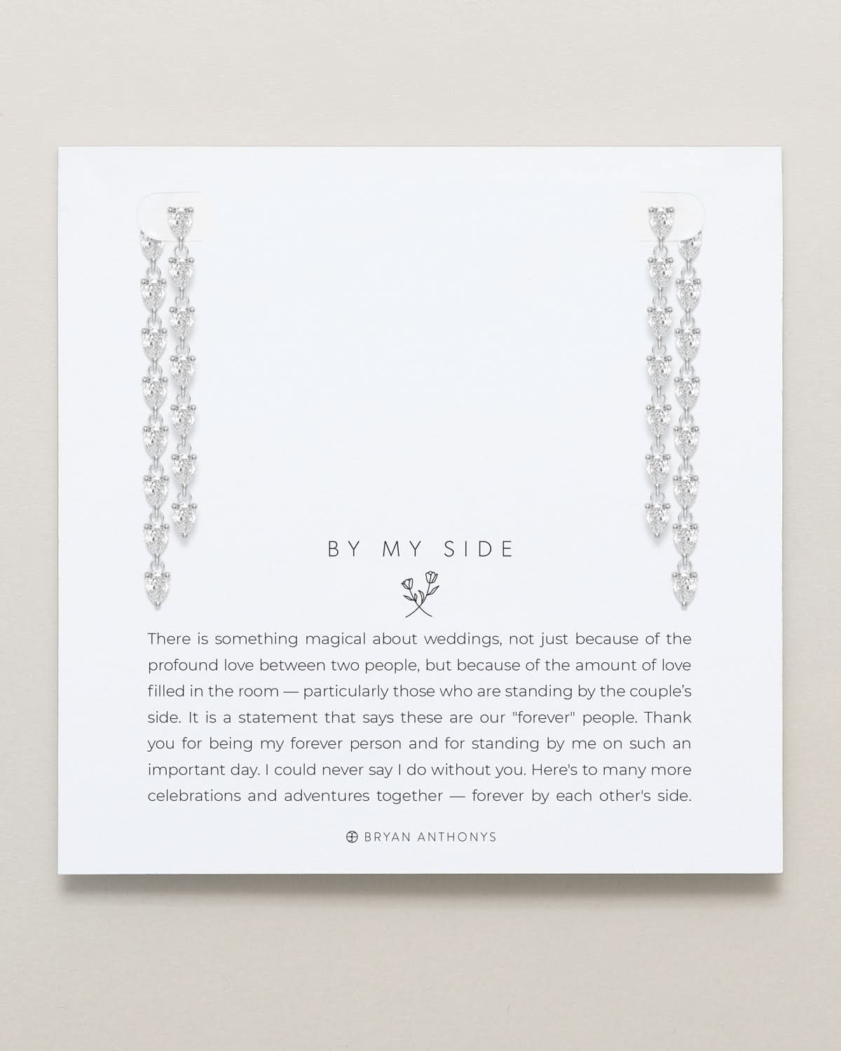 Bryan Anthonys Bridal Collection By My Side Pear Cut Chandelier Bridesmaid Earrings in Silver On Card
