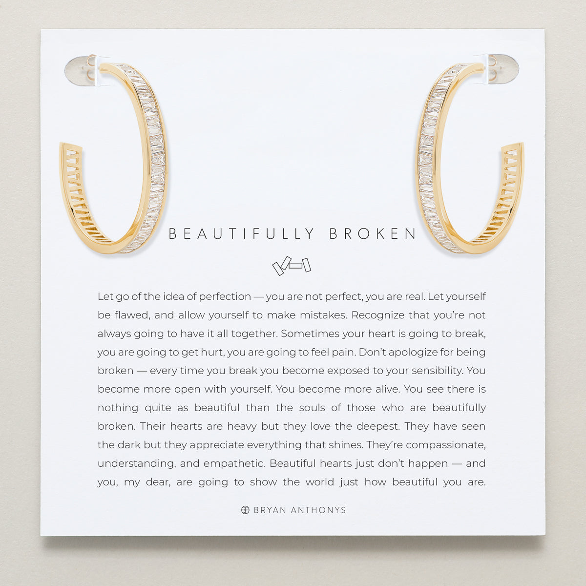 Bryan Anthonys Beautifully Broken Collection Baguette Maxi Hoop Earrings Gold On Card