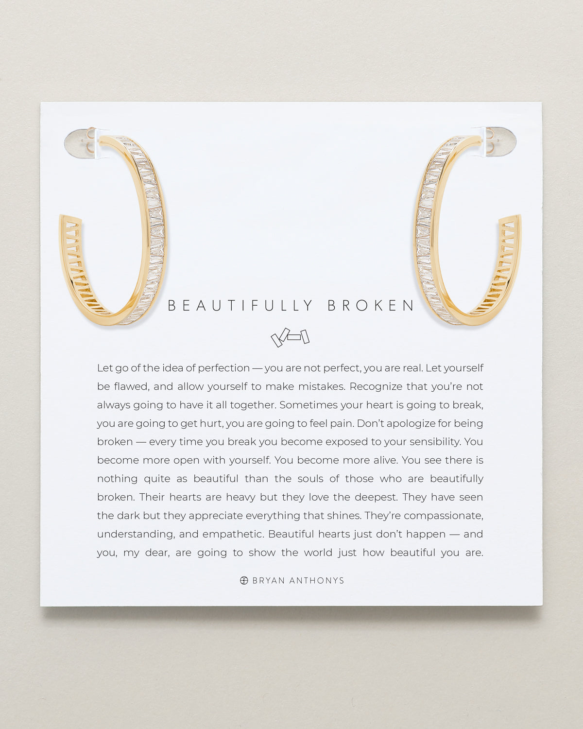 Bryan Anthonys Beautifully Broken Collection Baguette Maxi Hoop Earrings Gold On Card