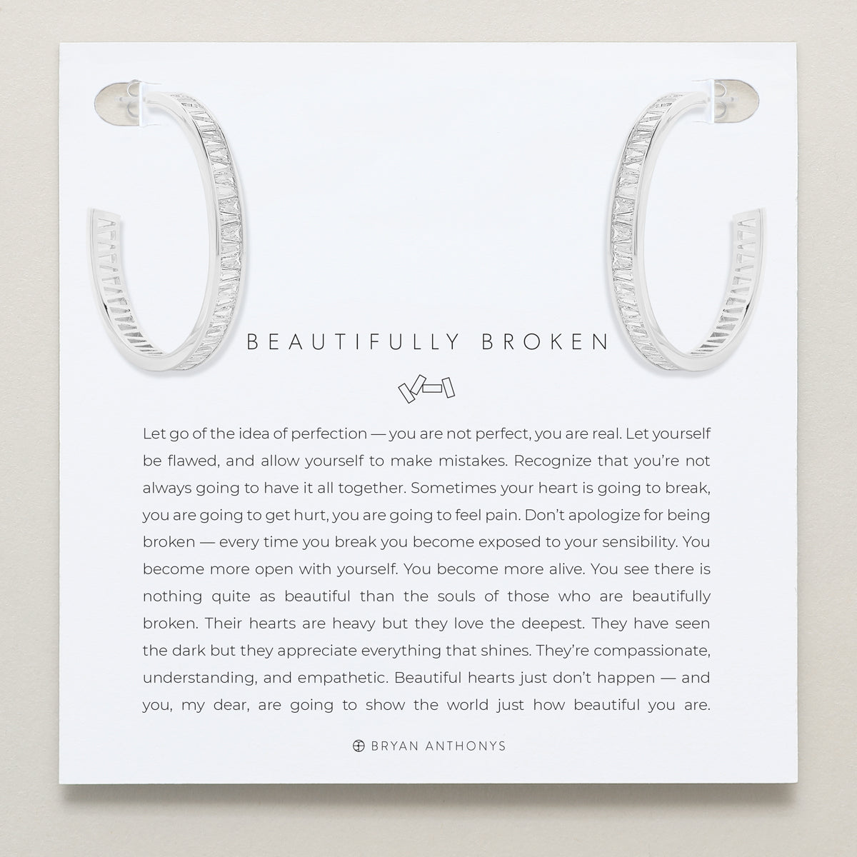 Bryan Anthonys Beautifully Broken Collection Baguette Maxi Hoop Earrings Silver On Card