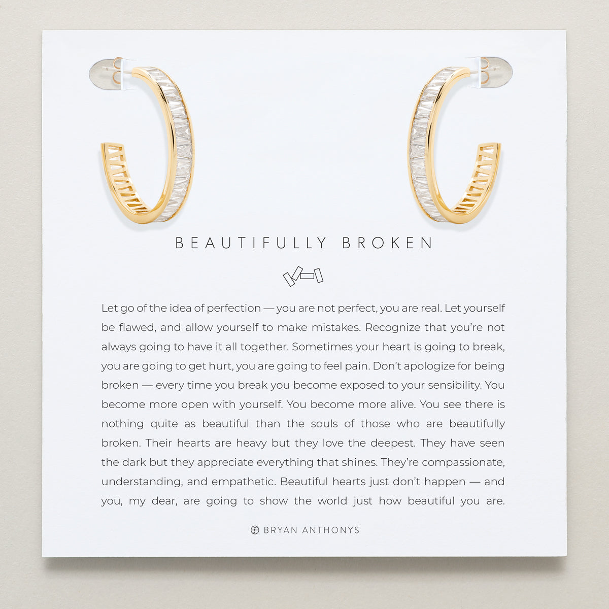 Bryan Anthonys Beautifully Broken Collection Baguette Midi Hoop Earrings Gold On Card
