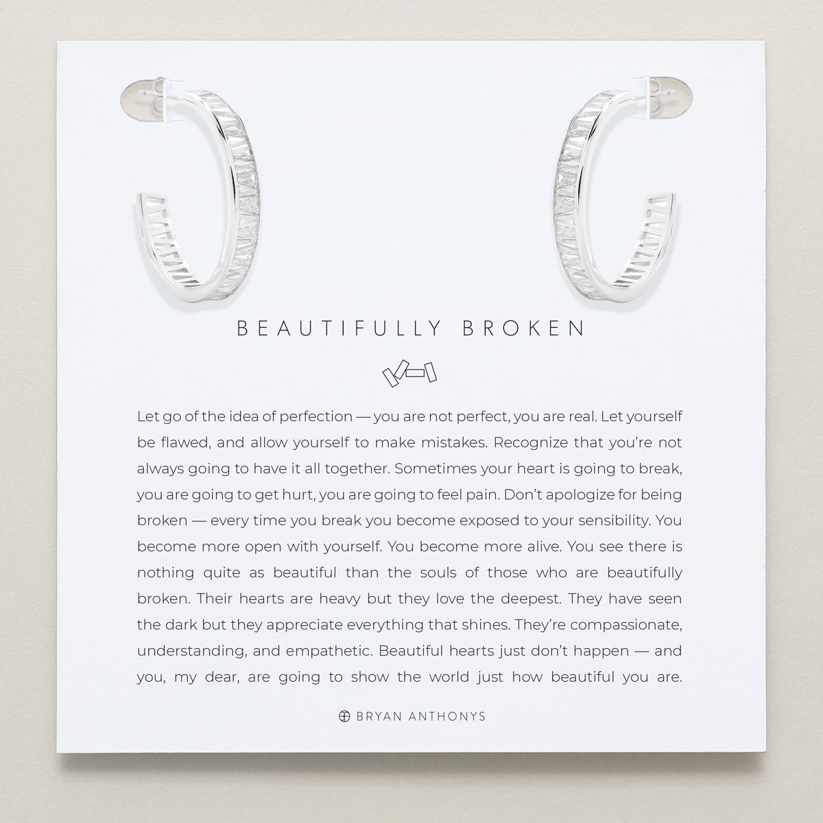 Bryan Anthonys Beautifully Broken Collection Baguette Midi Hoop Earrings Silver On Card