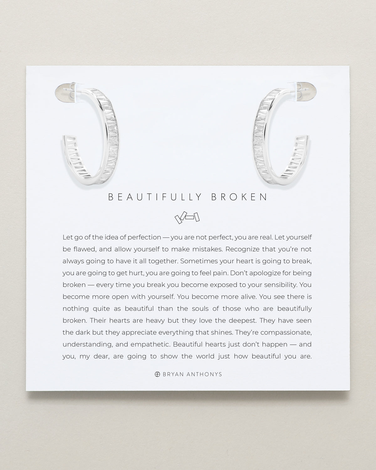 Bryan Anthonys Beautifully Broken Collection Baguette Midi Hoop Earrings Silver On Card