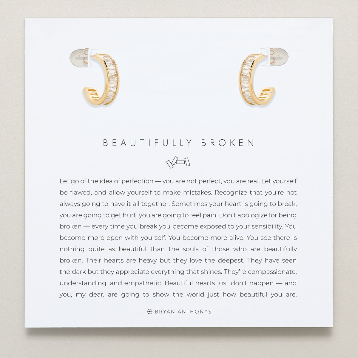Bryan Anthonys Beautifully Broken Collection Baguette Mini Hoop Earrings Gold On Card