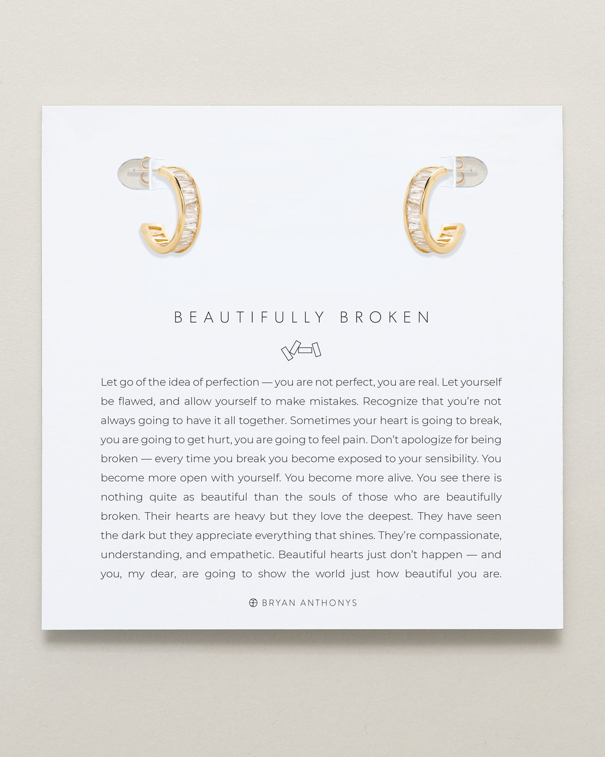 Bryan Anthonys Beautifully Broken Collection Baguette Mini Hoop Earrings Gold On Card