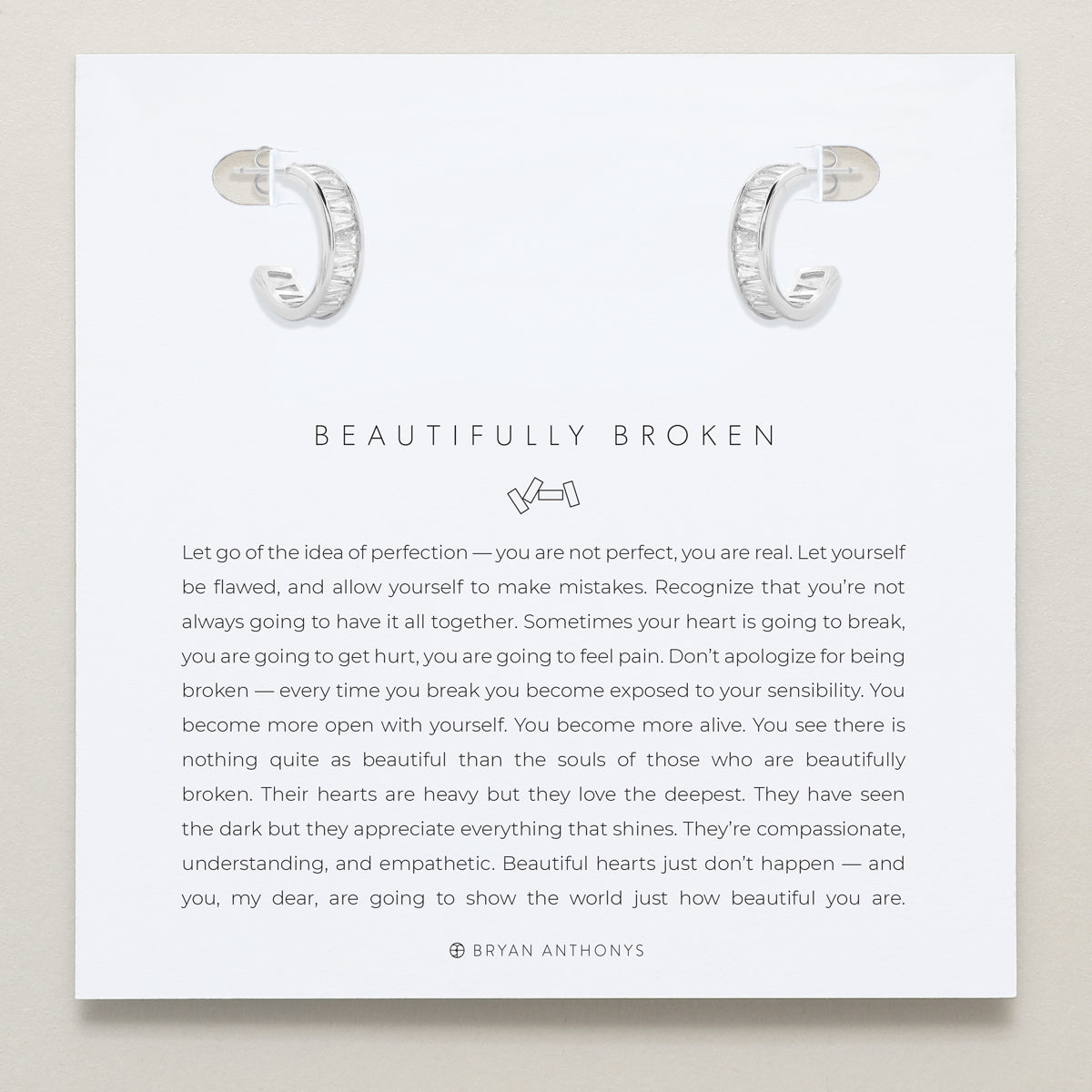 Bryan Anthonys Beautifully Broken Collection Baguette Mini Hoop Earrings Silver On Card