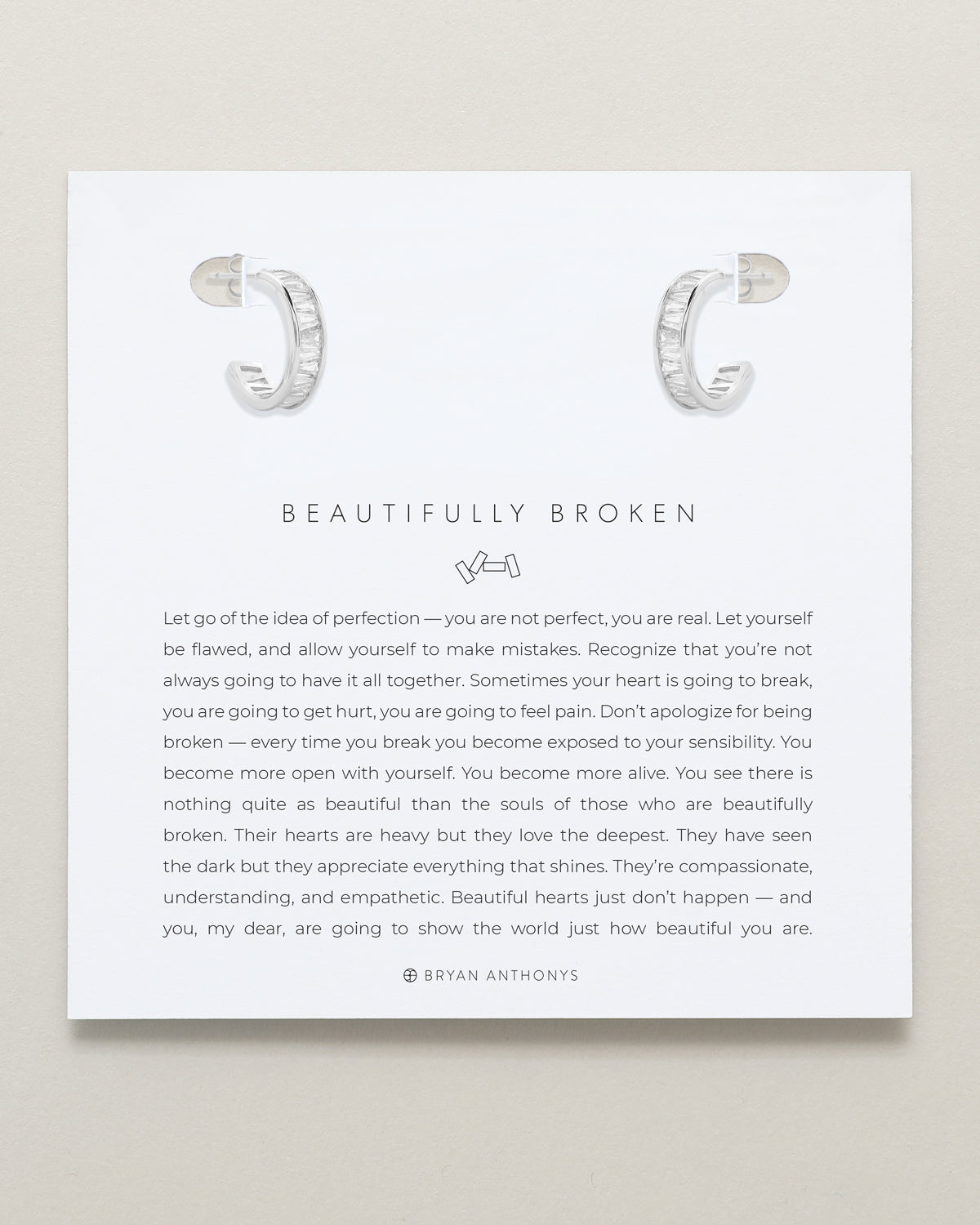 Bryan Anthonys Beautifully Broken Collection Baguette Mini Hoop Earrings Silver On Card